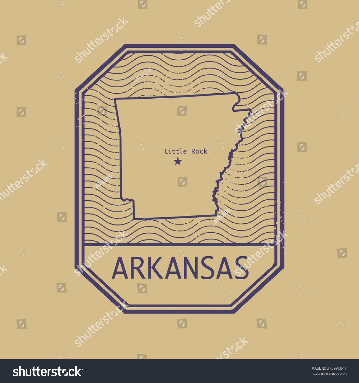 Stamp with the name and map of Arkansas, United Royalty Free Stock