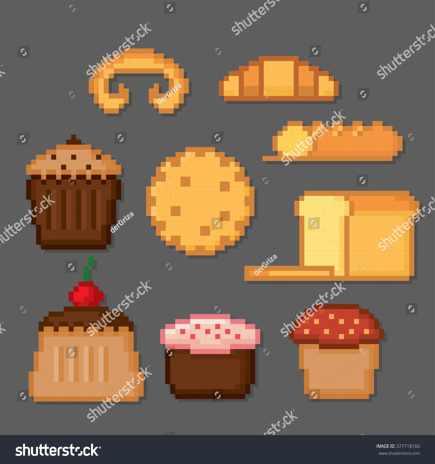 Bakery and pastry icon set. Pixel art. Old Royalty Free Stock Vector
