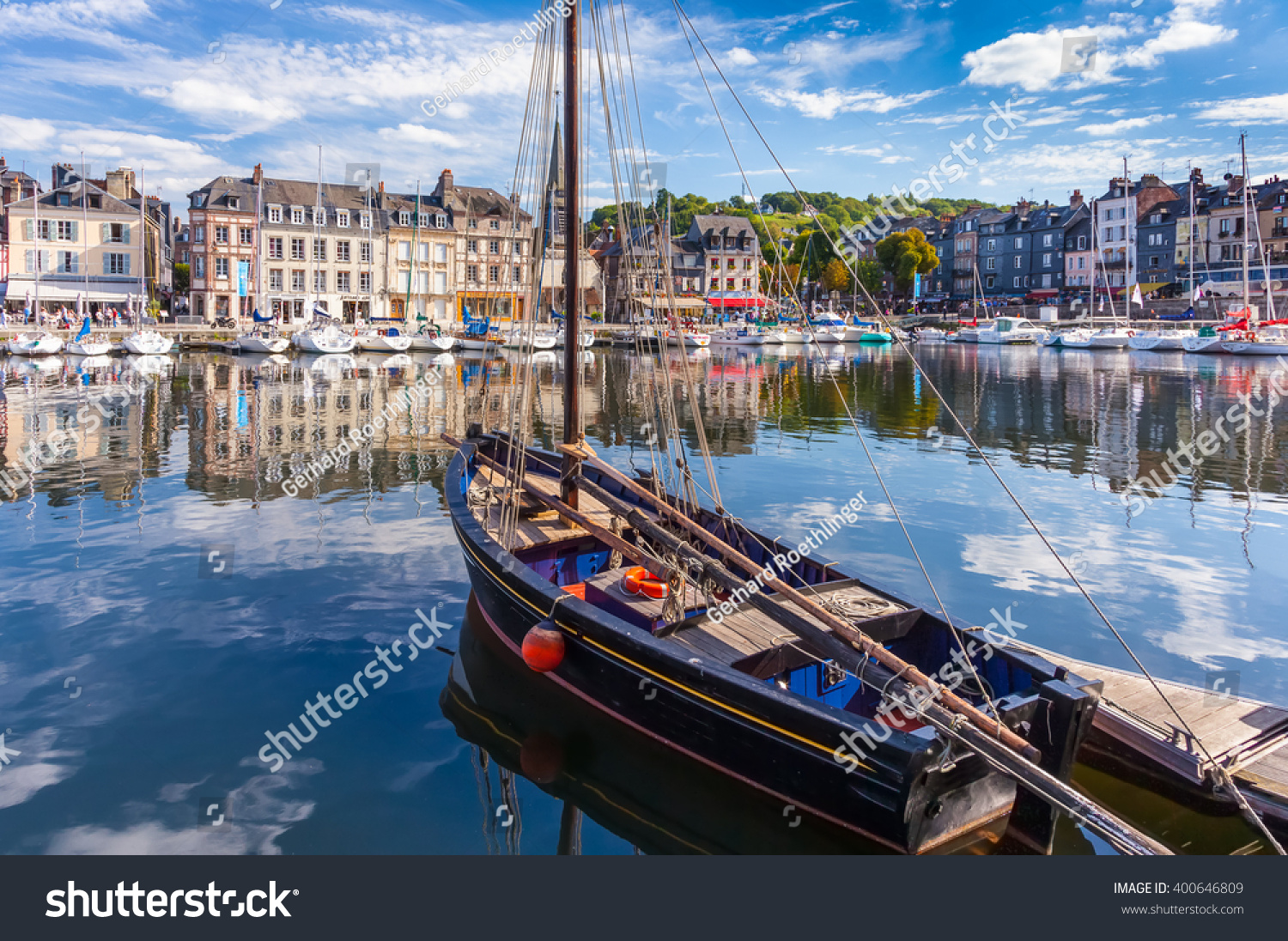 Port of Honfleur, Normandie; old fishing boat Royalty Free Stock