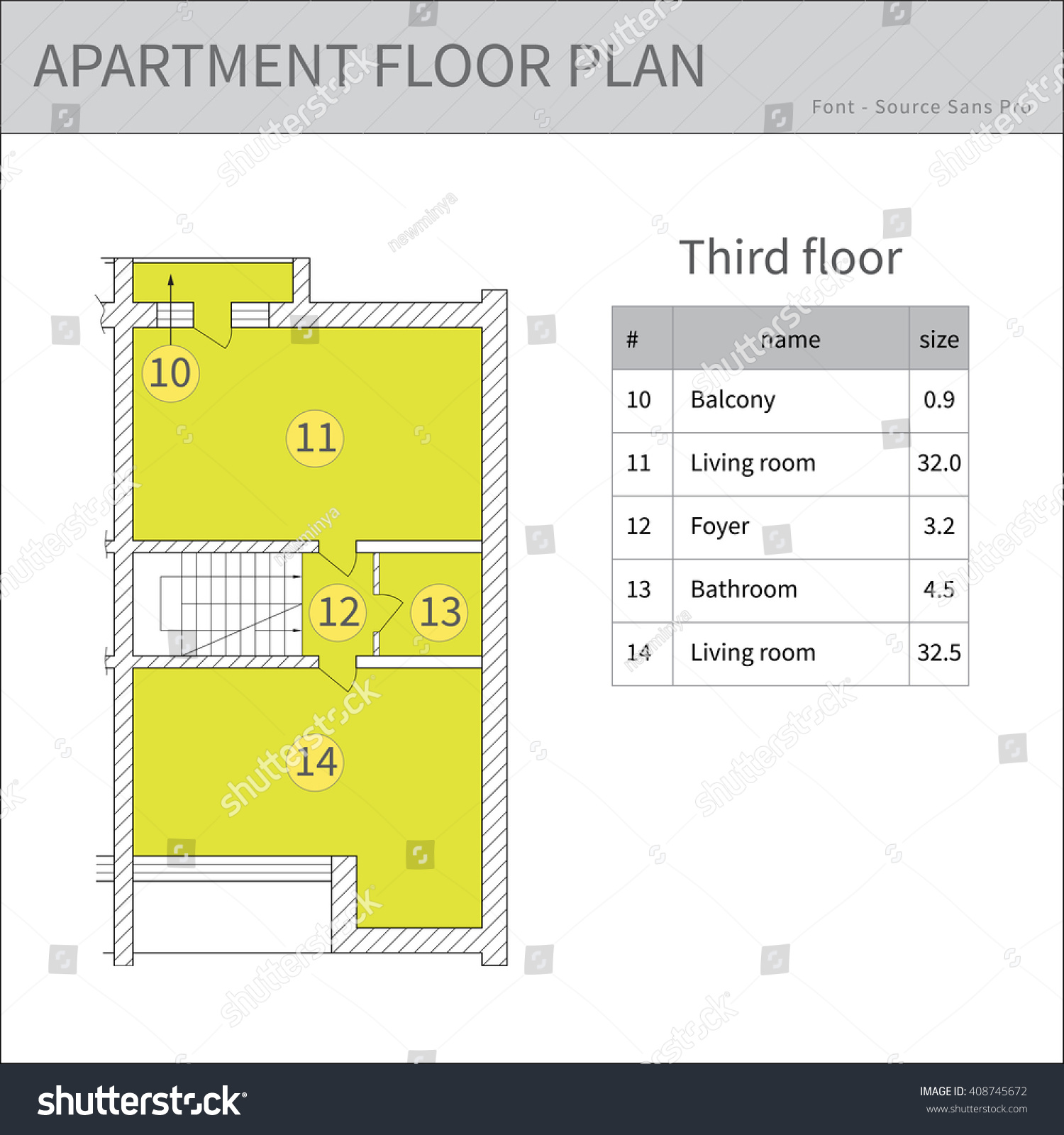 apartment floor plan third floor Royalty Free Stock Vector 408745672
