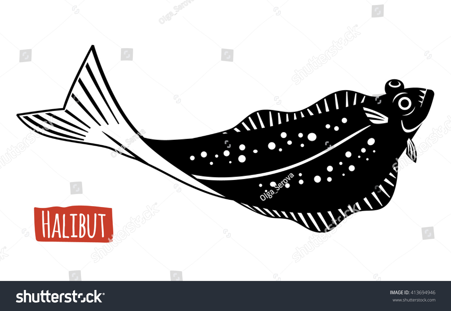 Halibut, vector illustration, cartoon style Royalty Free Stock Vector