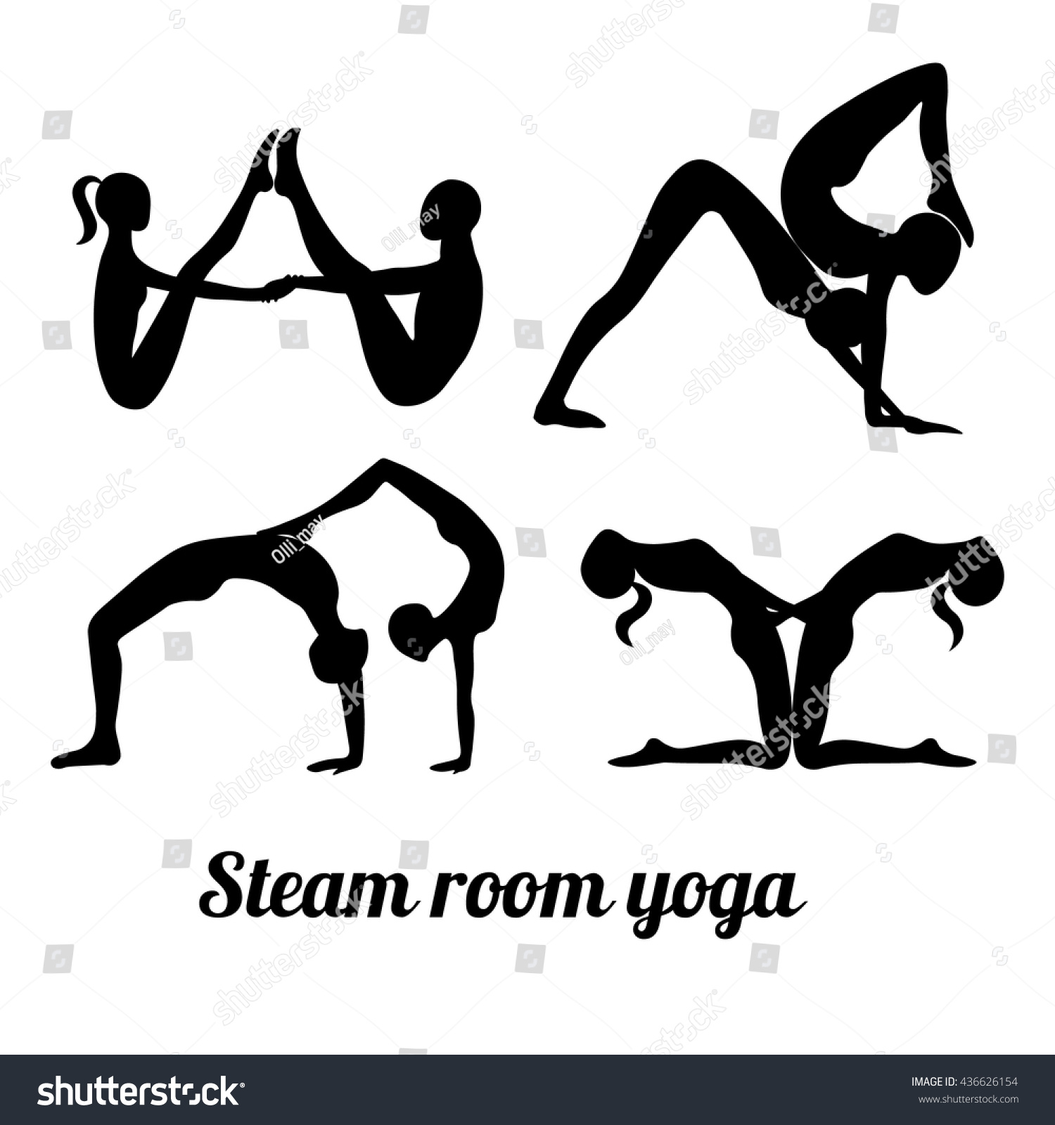 Vector set of yoga poses for two. Steam room Royalty Free Stock