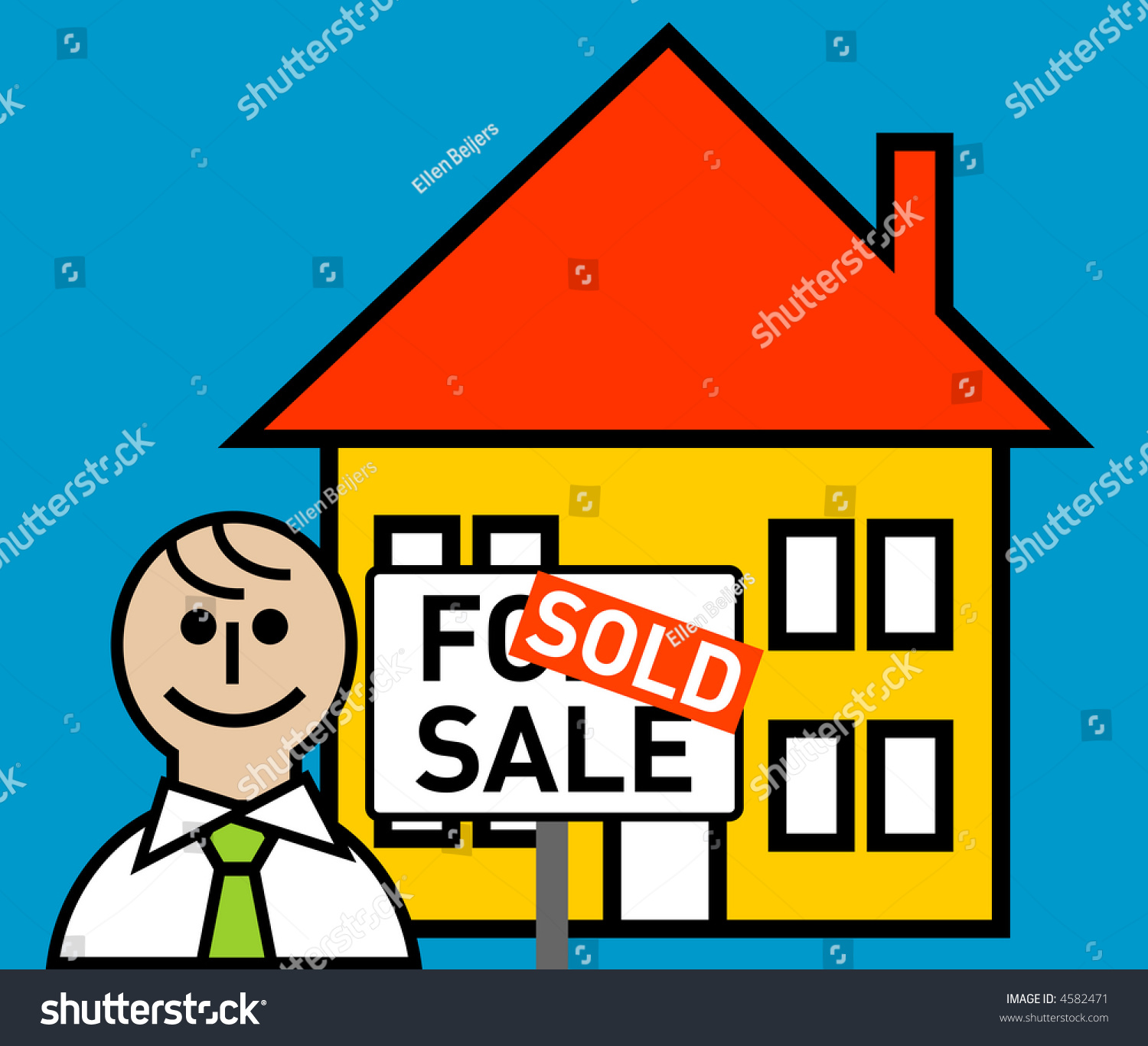 A real estate broker and a sold house Royalty Free Stock Photo
