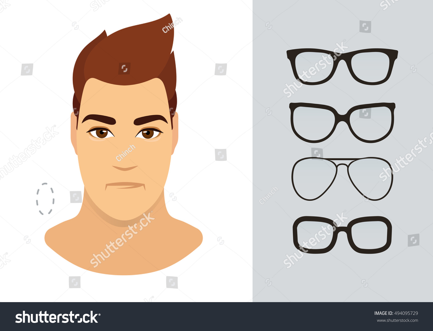 Man eyewear shapes for oblong man face type. Royalty Free Stock
