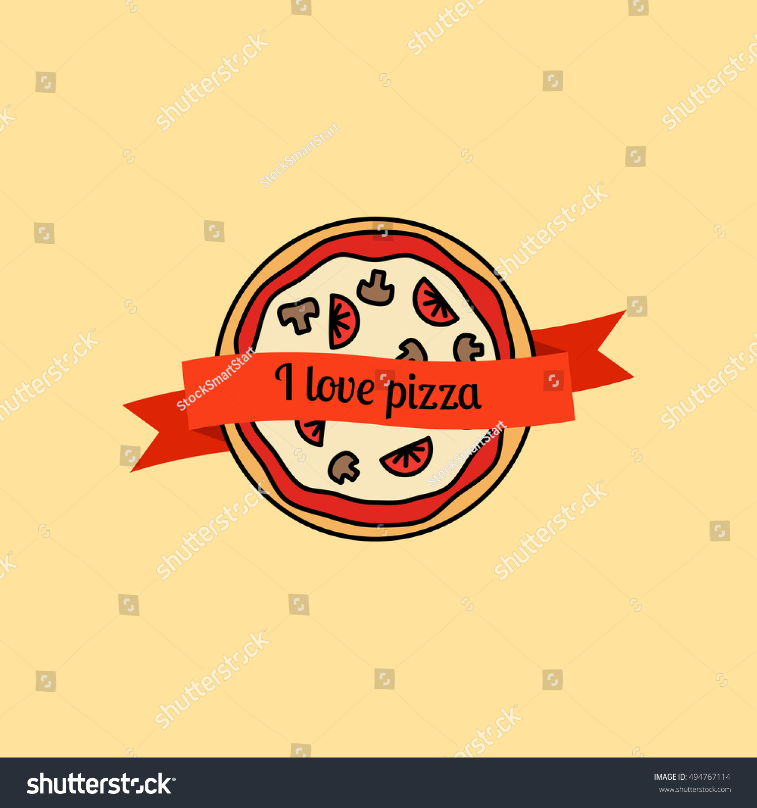 I love pizza, text on the ribbon. Pizza vector Royalty Free Stock