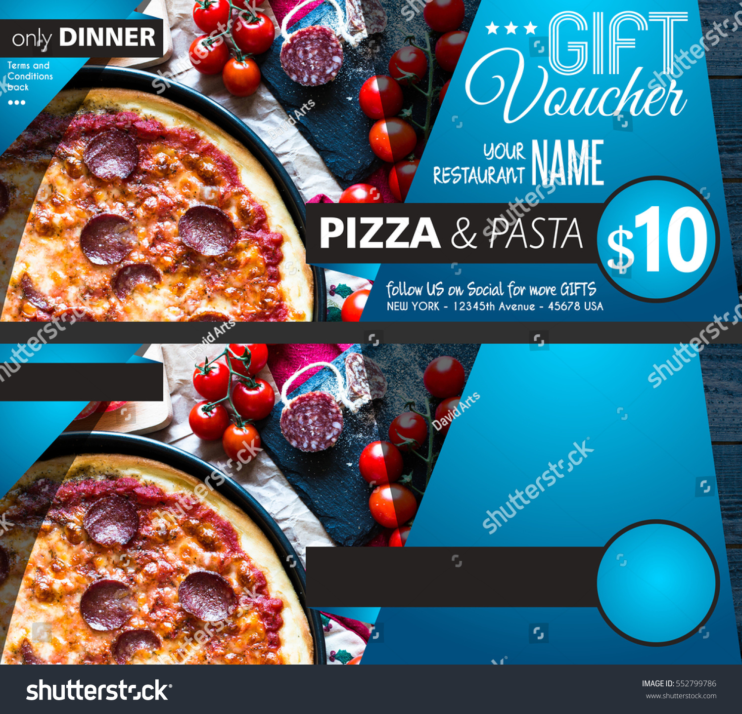 Restaurant Gift voucher flyer template with Royalty Free Stock Photo