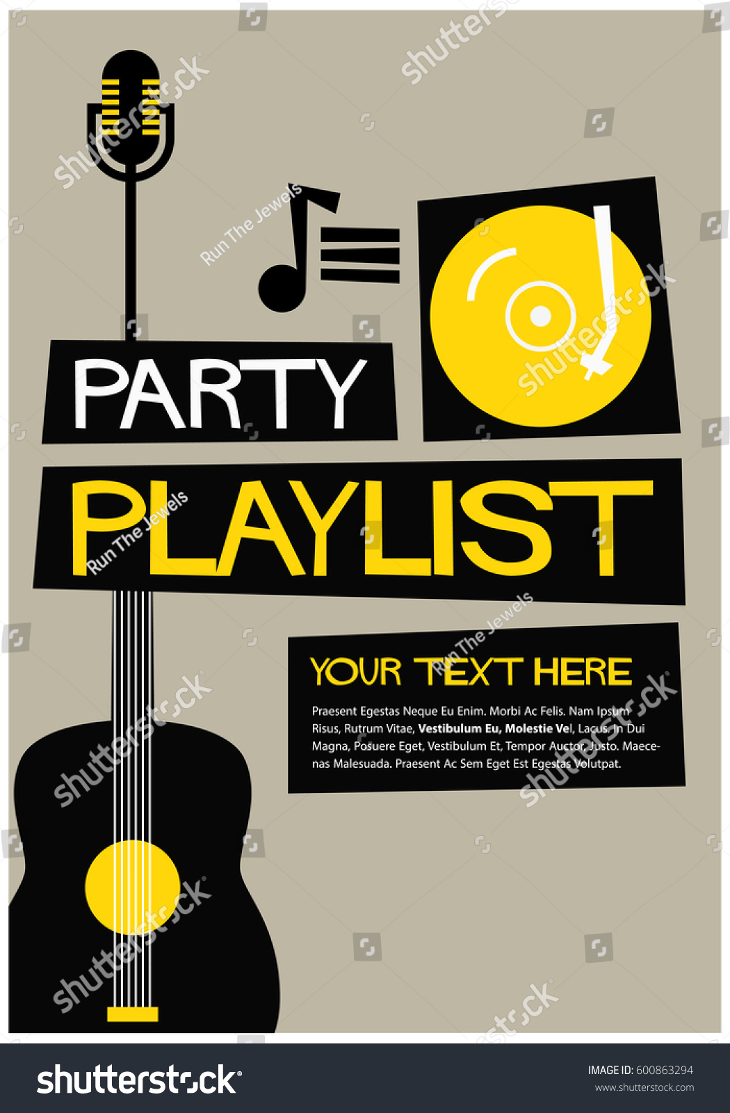 Retro Party Playlist Poster with Mic and Royalty Free Stock Vector