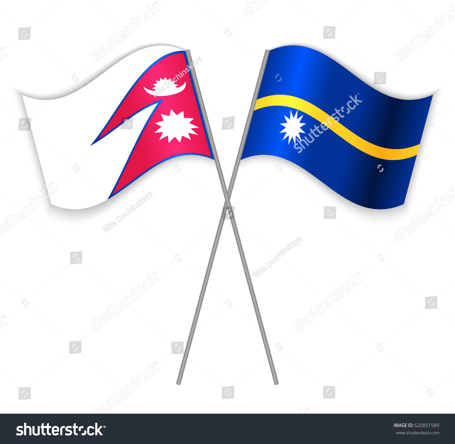 Nepalese and Nauruan crossed flags. Nepal Royalty Free Stock Vector