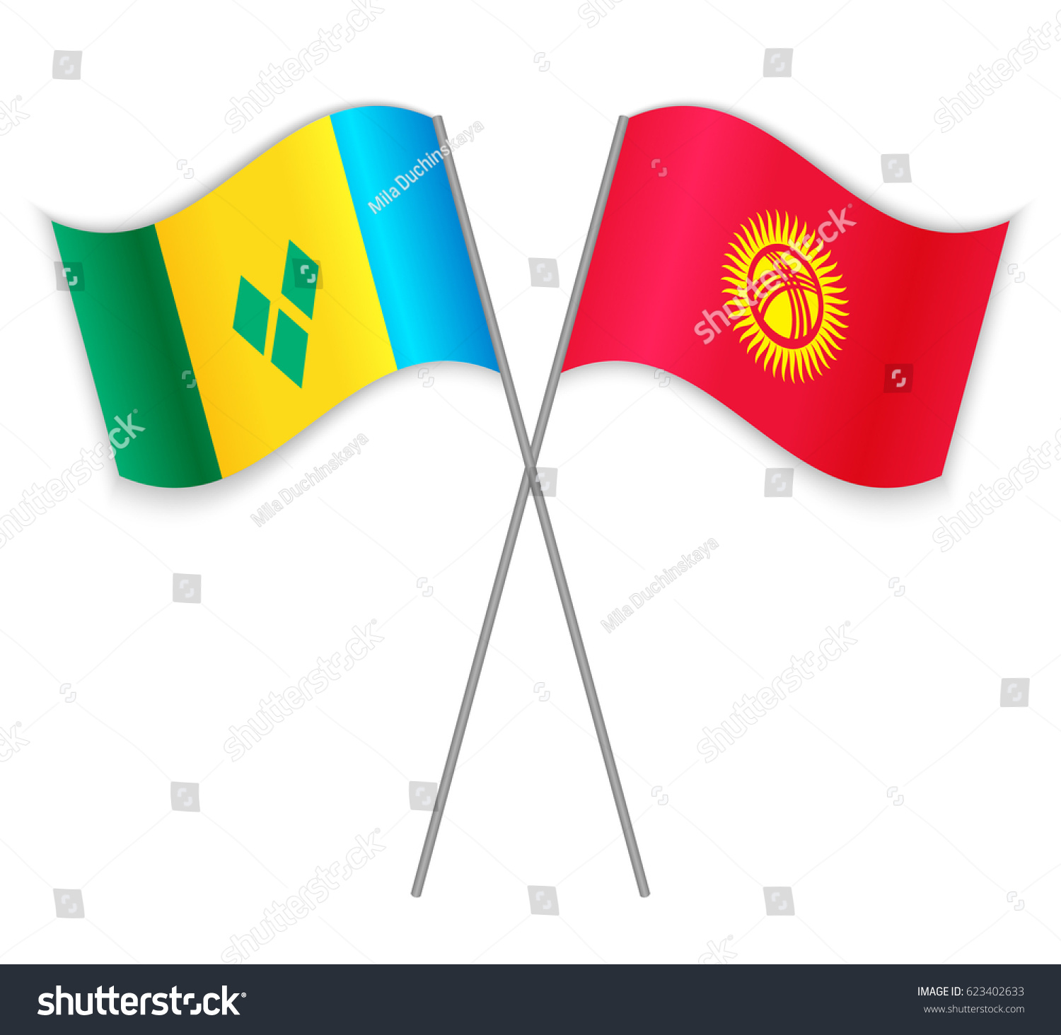 Vincentian and Kirgiz crossed flags. Saint Royalty Free Stock Vector