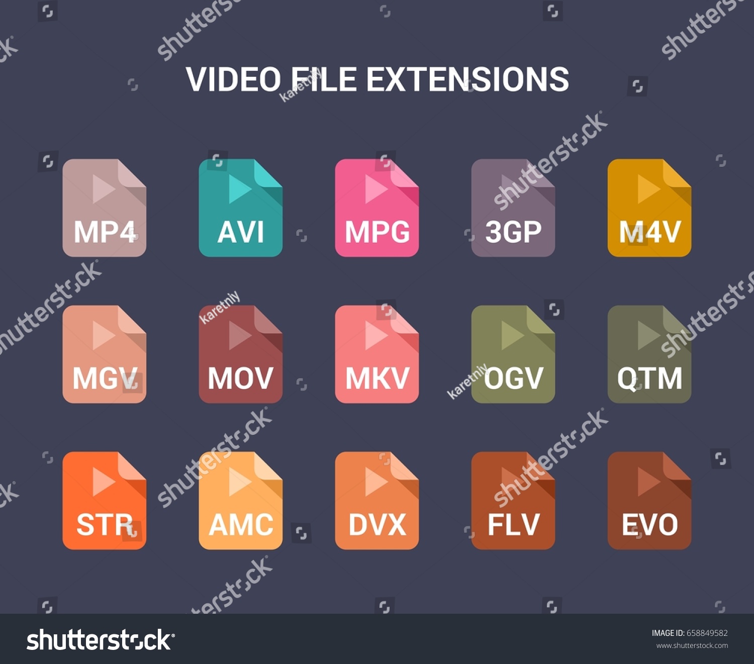 Video file extensions. Flat colored vector icons Royalty Free Stock