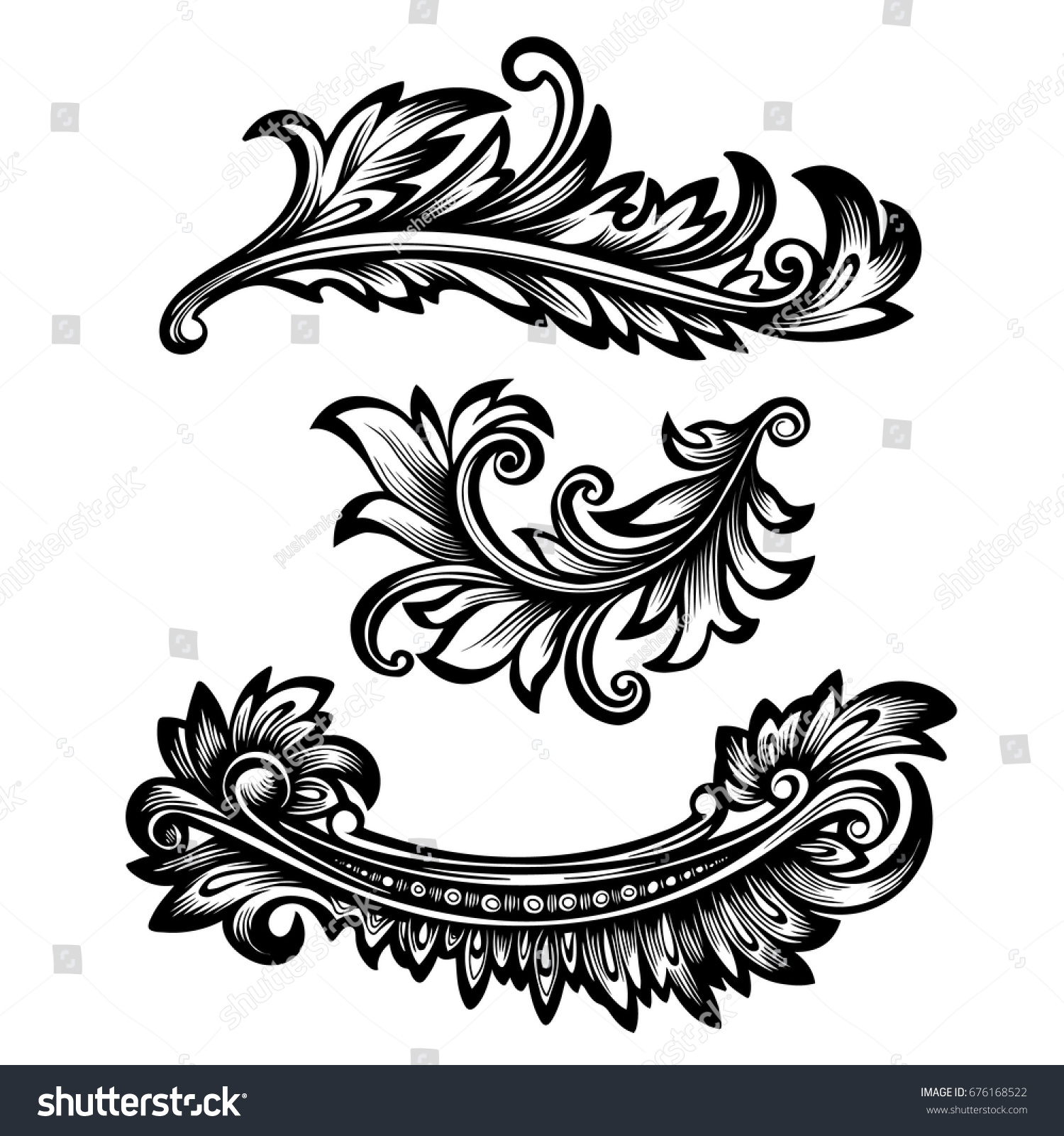 Vector black and white vintage decor elements in Royalty Free Stock