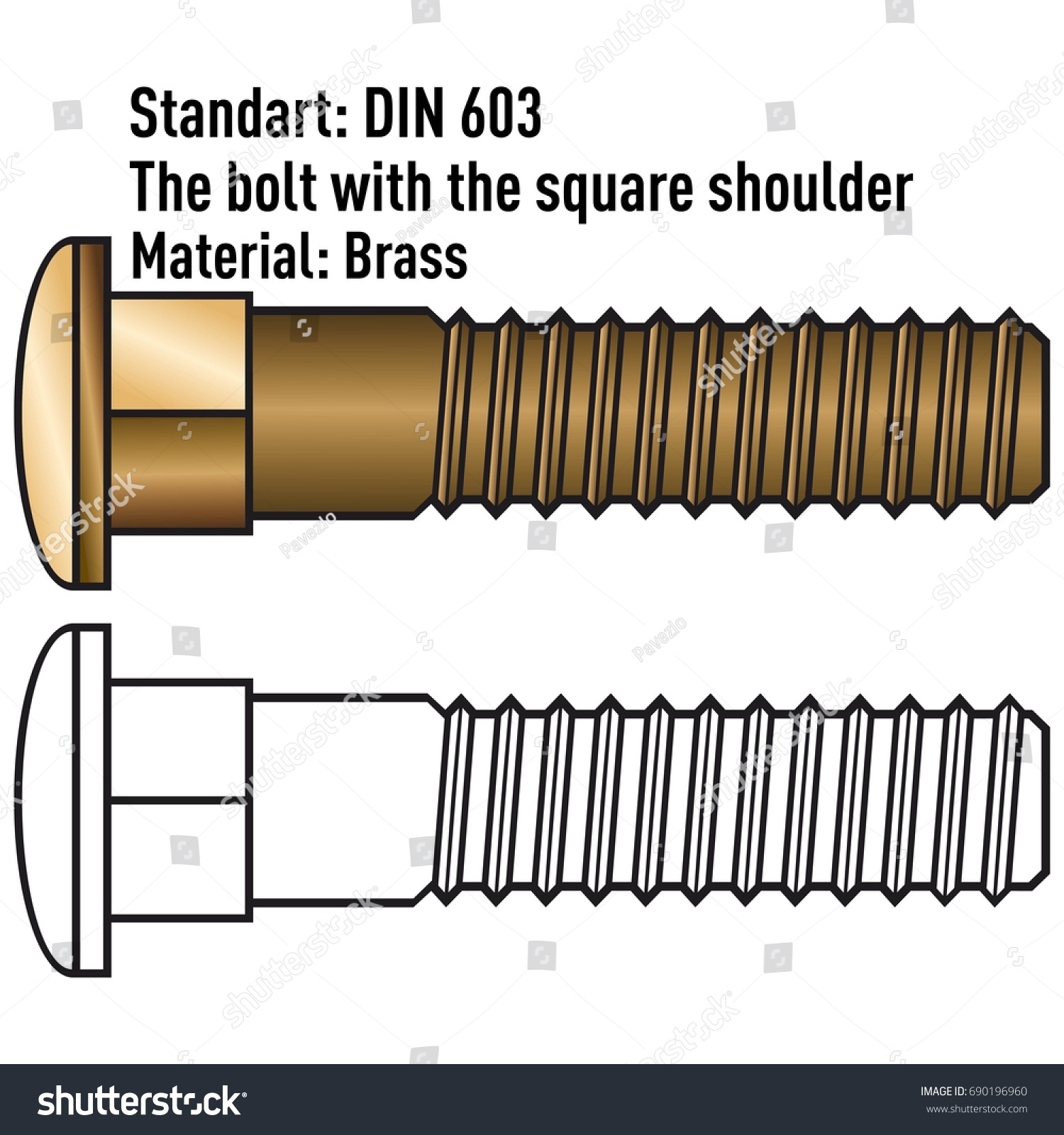 Furniture bolt of brass with the square shoulder Royalty Free Stock