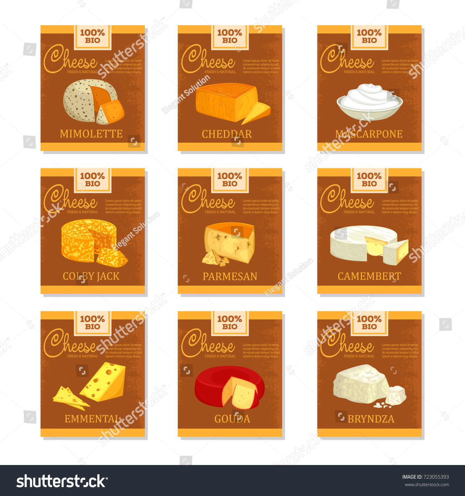 Set of isolated signs for cheese like parmesan Royalty Free Stock