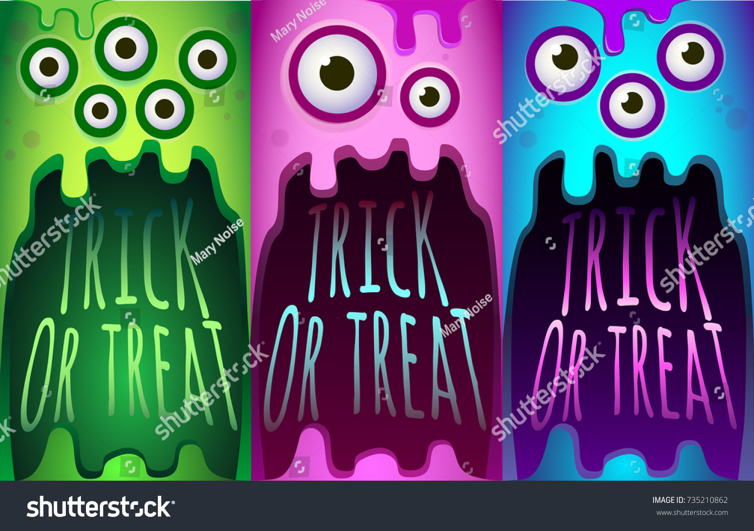 Halloween Set. Green monster, pink monster, blue Royalty Free Stock