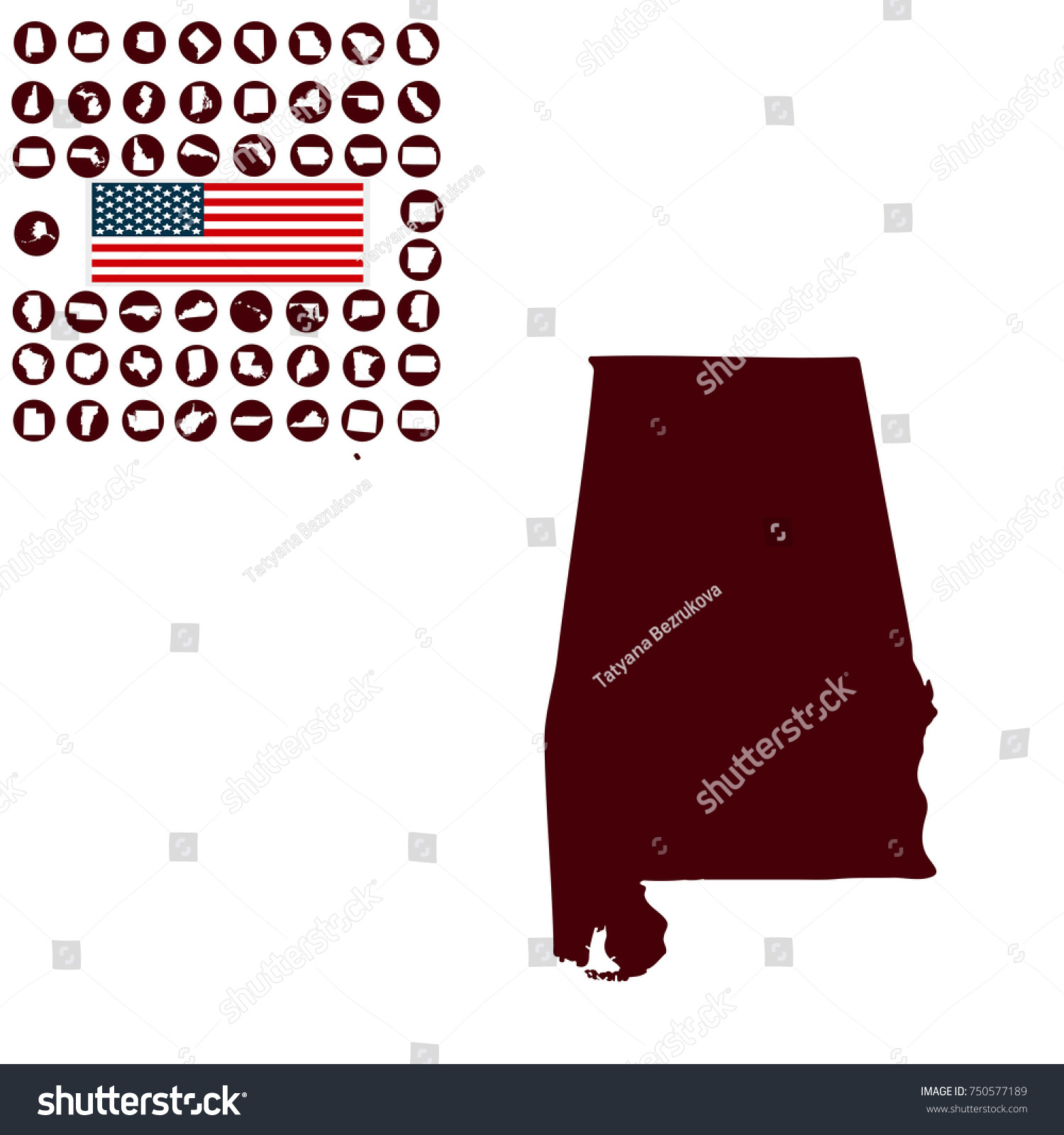 Map of the U.S. state of Alabama on a white Royalty Free Stock Vector