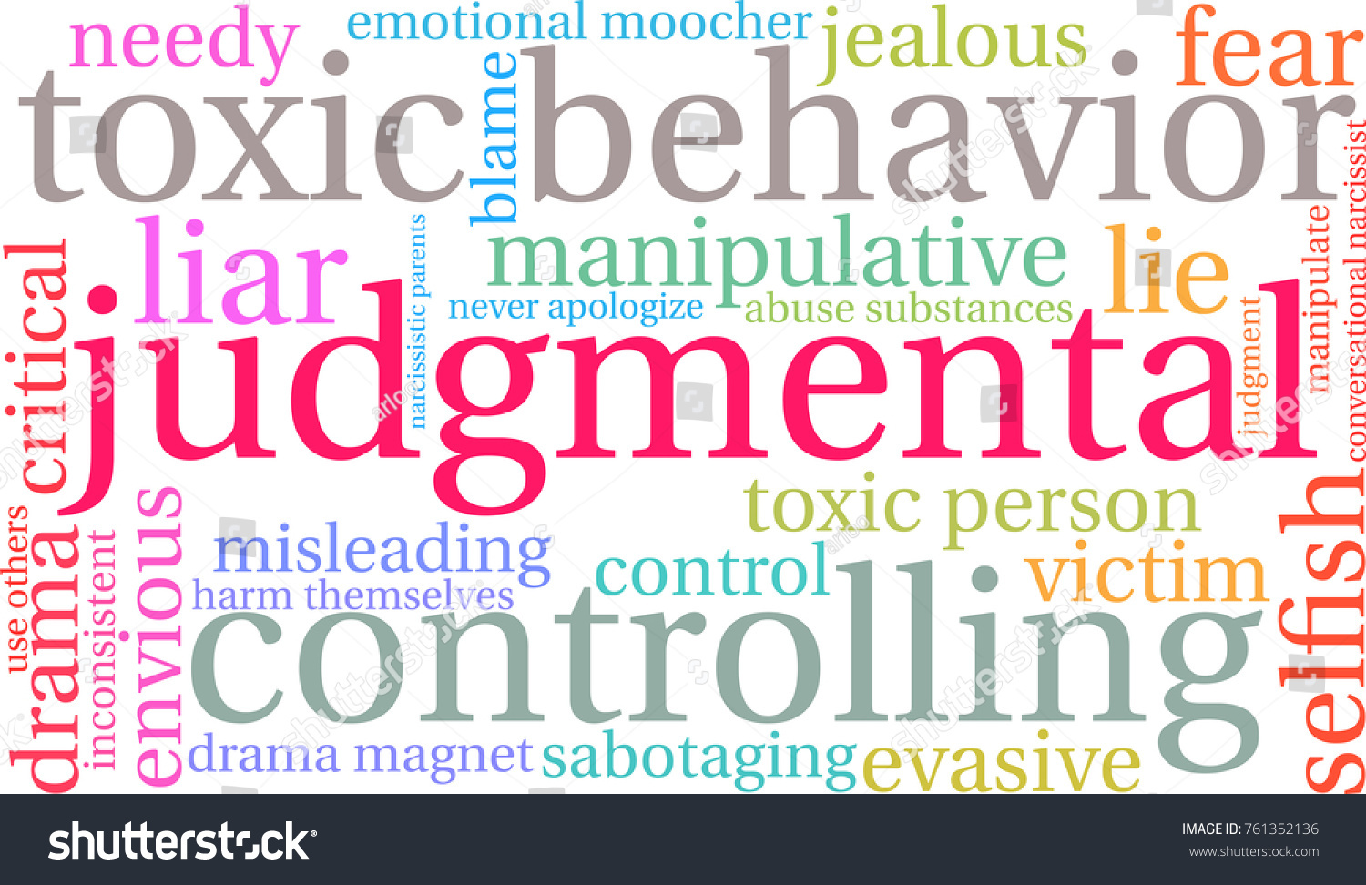 Judgmental word cloud on a white background. Royalty Free Stock Vector 761352136