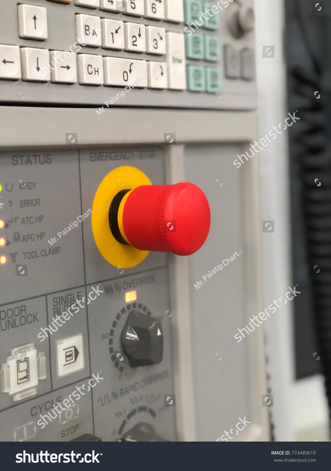 Emergency stop button For automatic machinery Royalty Free Stock