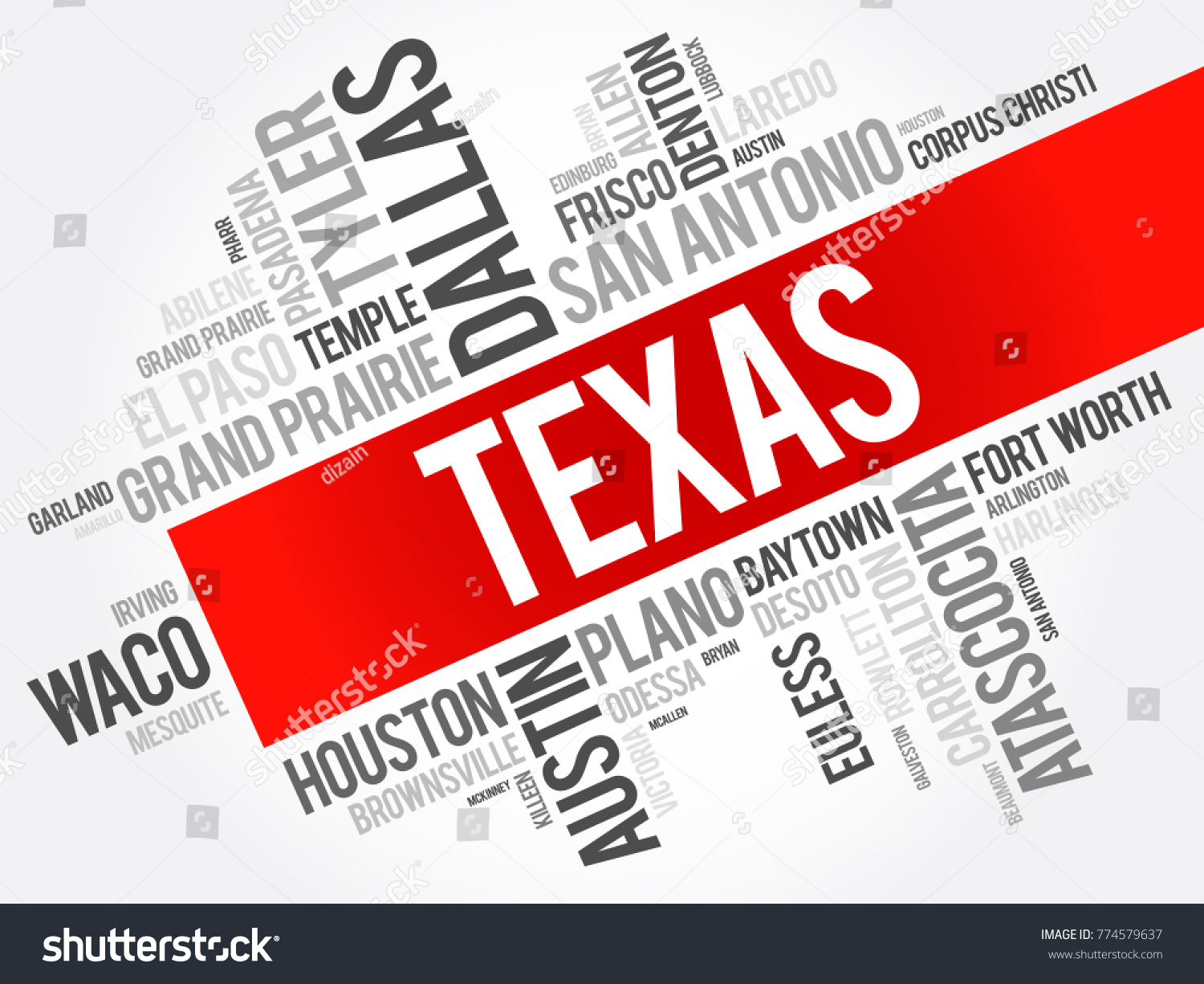 List of cities in Texas USA state word cloud, Royalty Free Stock Vector 774579637