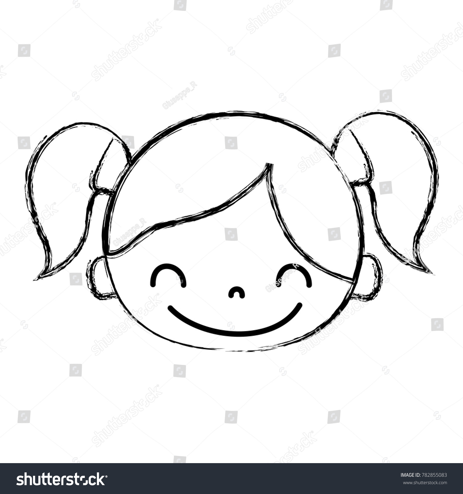 figure happy girl head with two tails hair Royalty Free Stock Vector 782855083