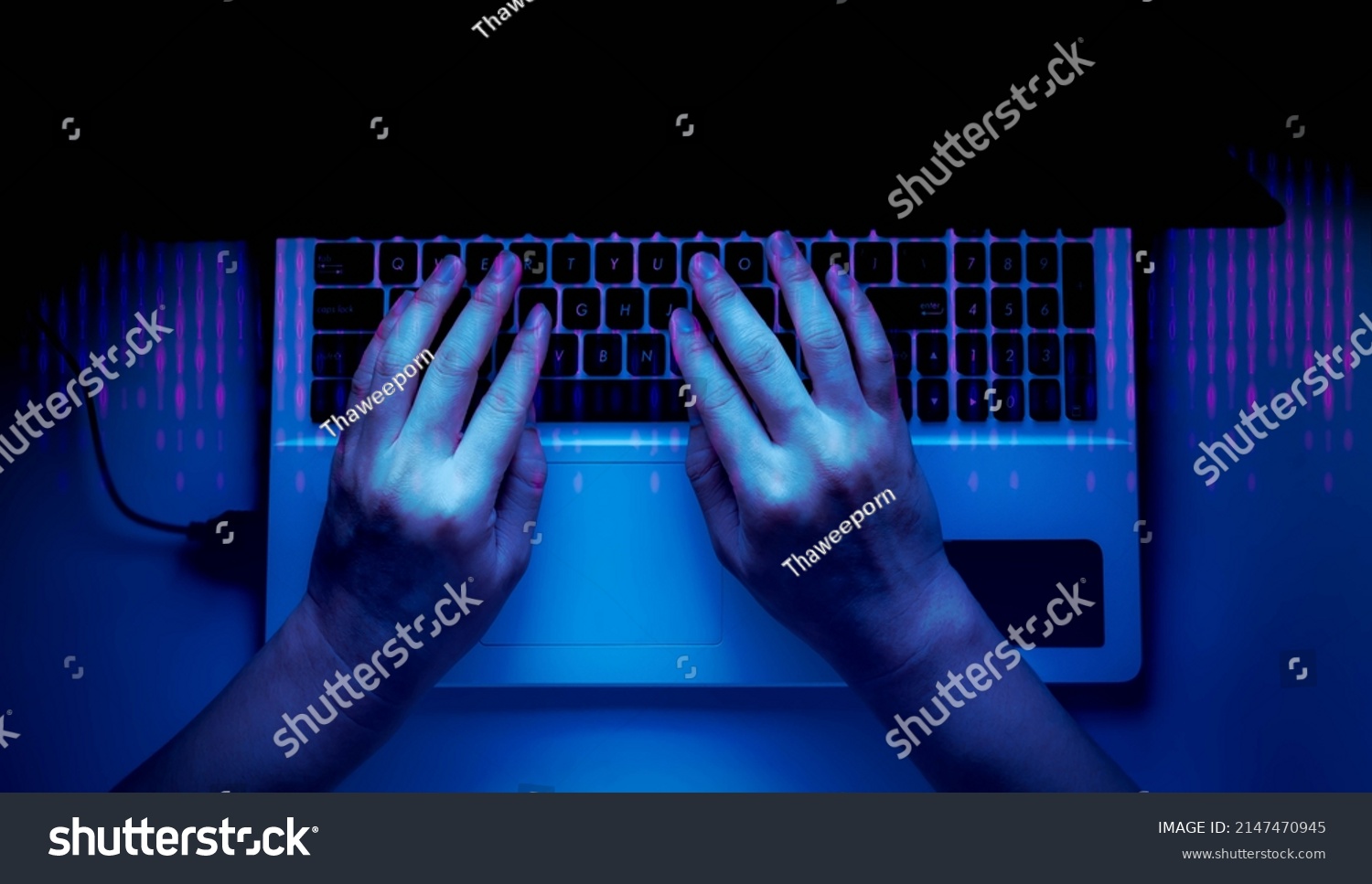 Double Exposure Hands Hackers Using Laptops Stock Photo 2147470945