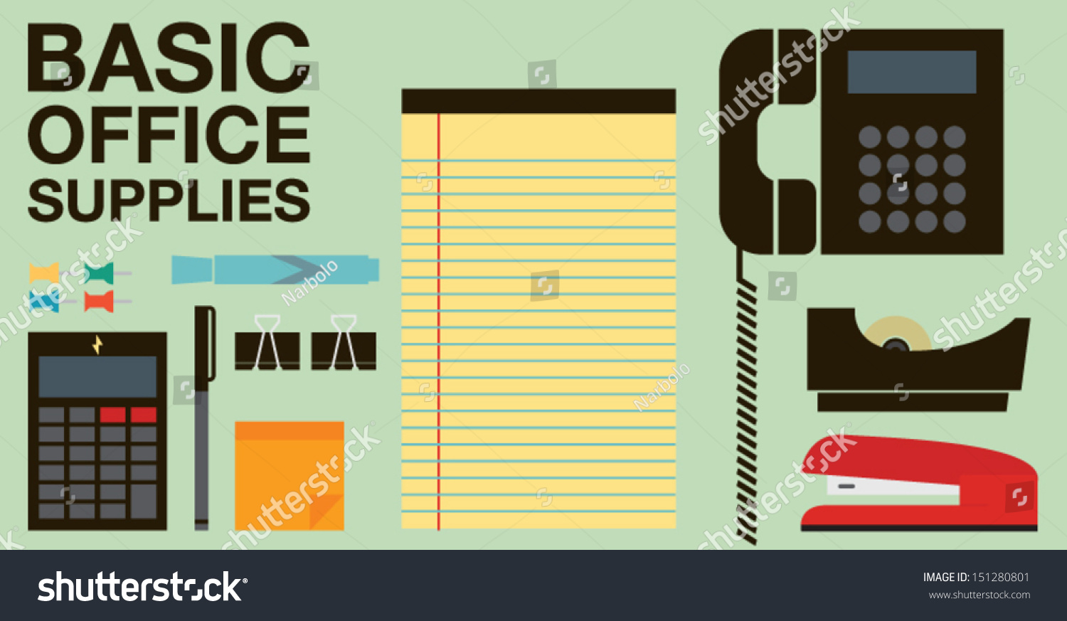 Basic Office Supplies Stock Vector Illustratie 151280801 Shutterstock