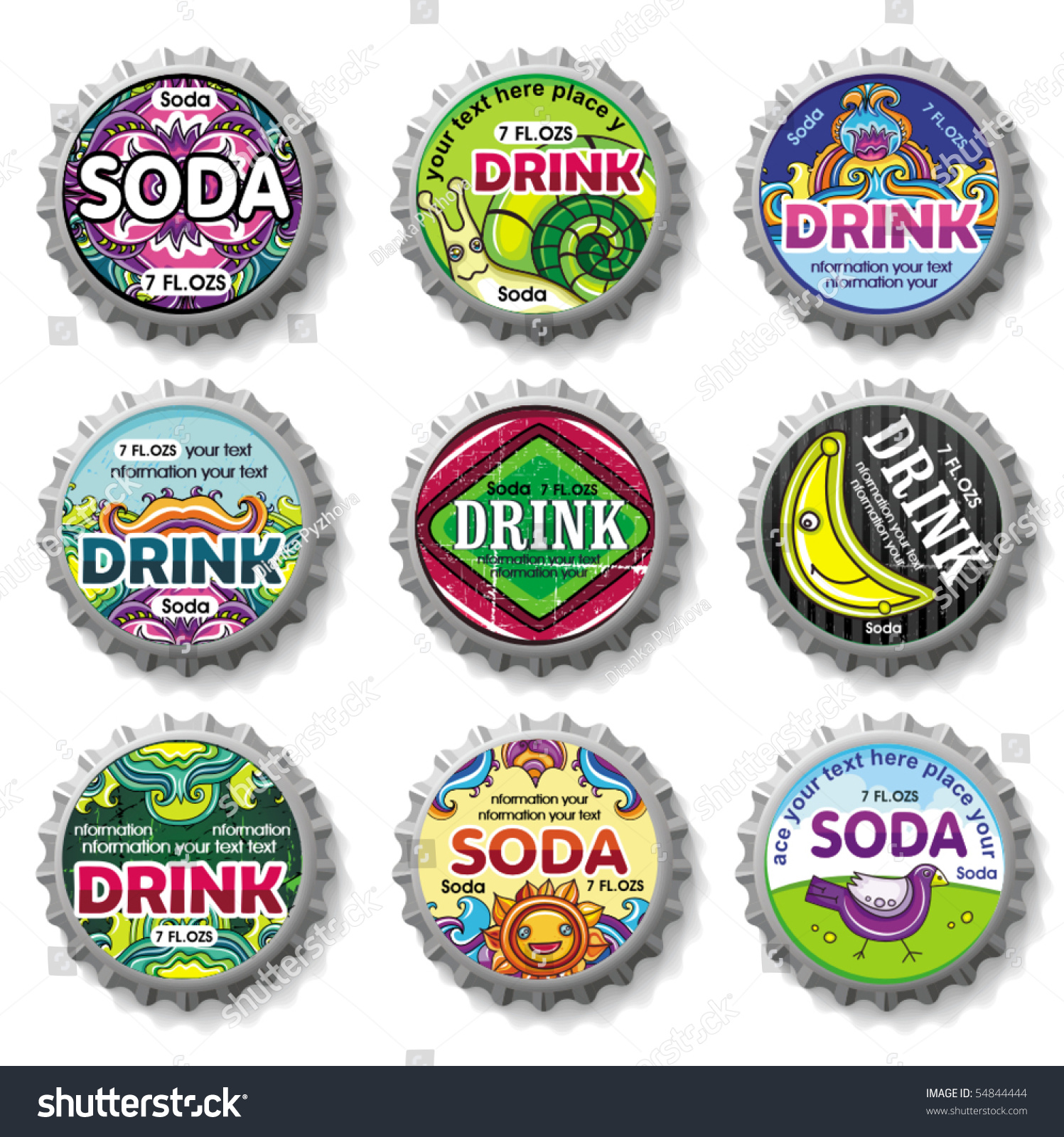 Bottle Caps 8 Vector Set 54844444 Shutterstock