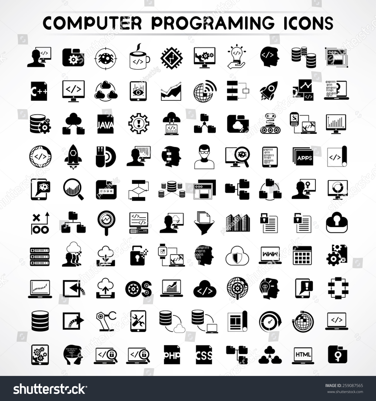 Computer Programming Icons Set Programmer Developer Stock Vector