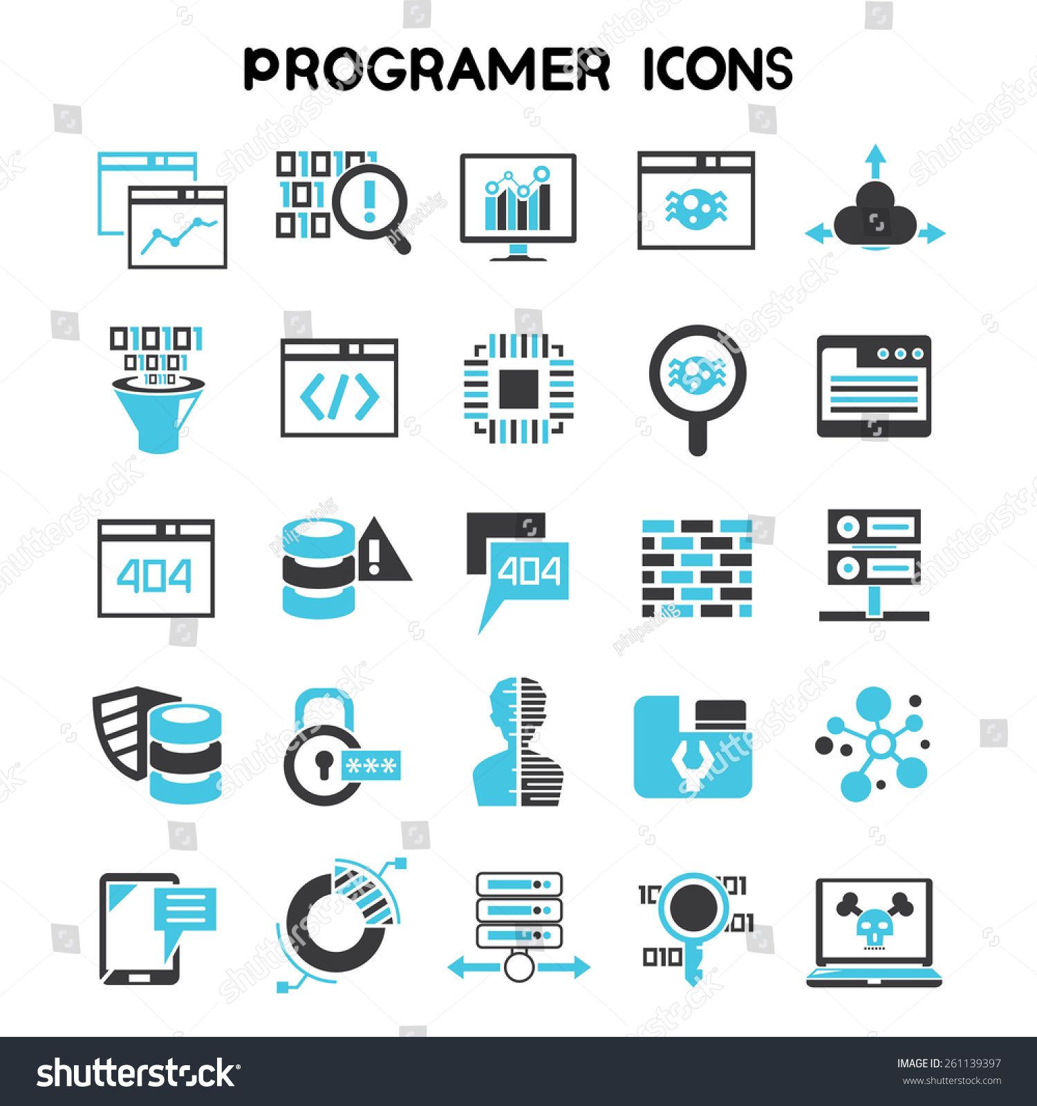 Programmer Icons Set, Software Development Coding Icons Stock Vector