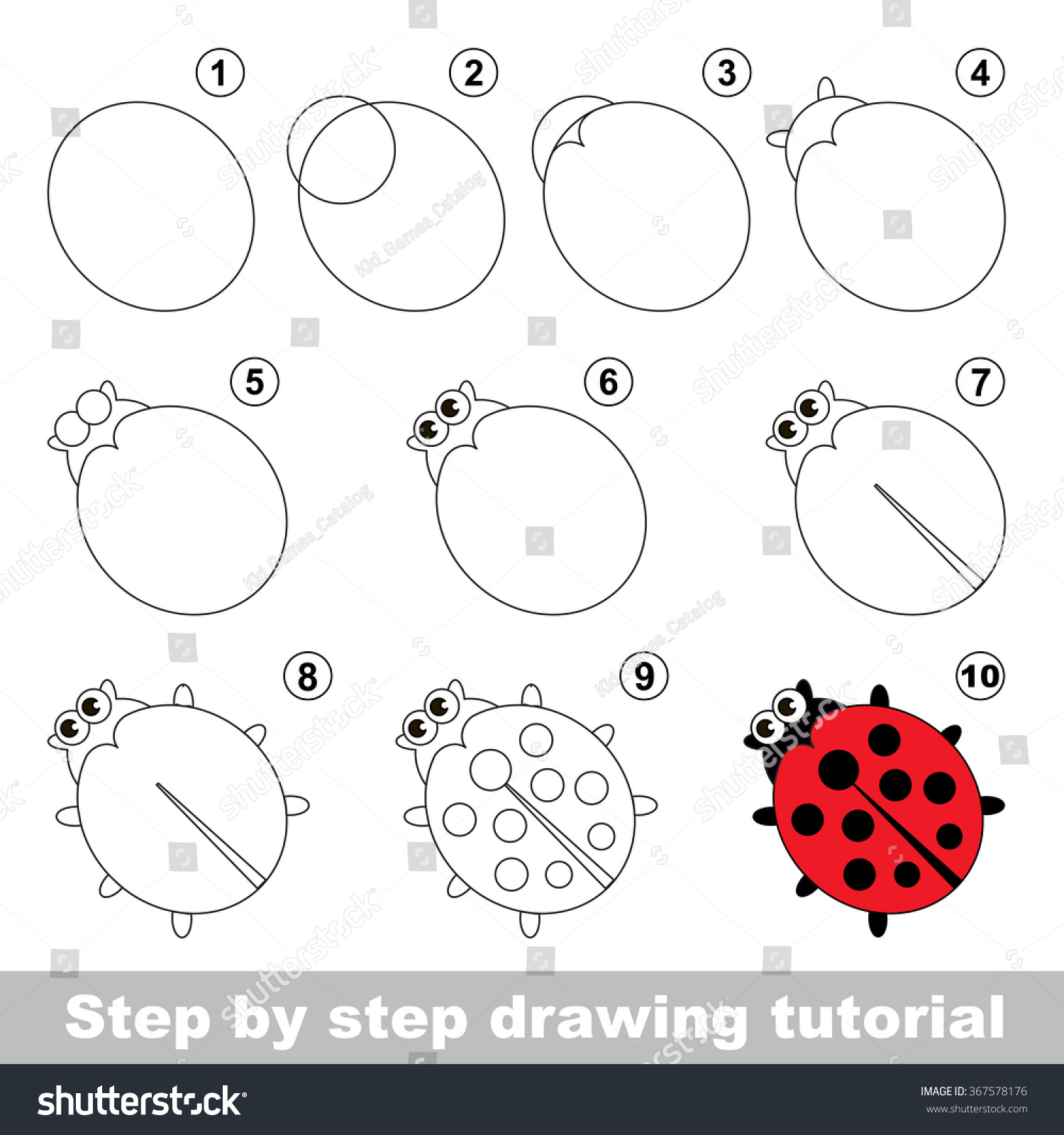 Red Ladybug Step By Step Drawing Stock Vector 367578176 Shutterstock