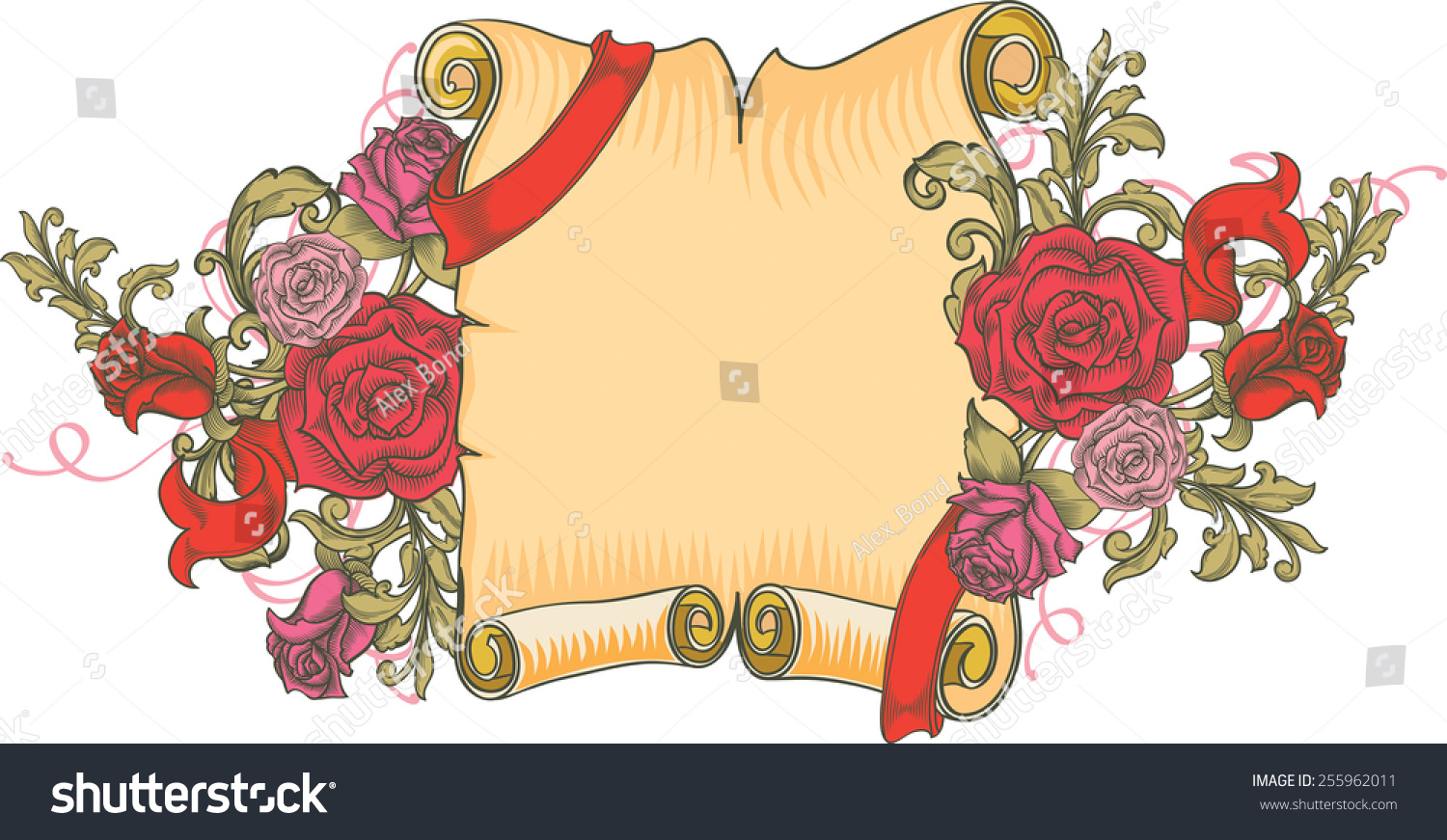 Roses & Scroll Stock Vector Illustration 255962011 Shutterstock