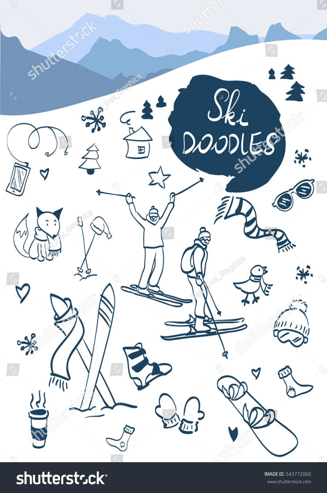 Ski Doodle Elements Set Stock Vector 543772060 Shutterstock