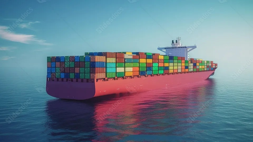 A Container Ship Is Floating On The Ocean Powerpoint Background For