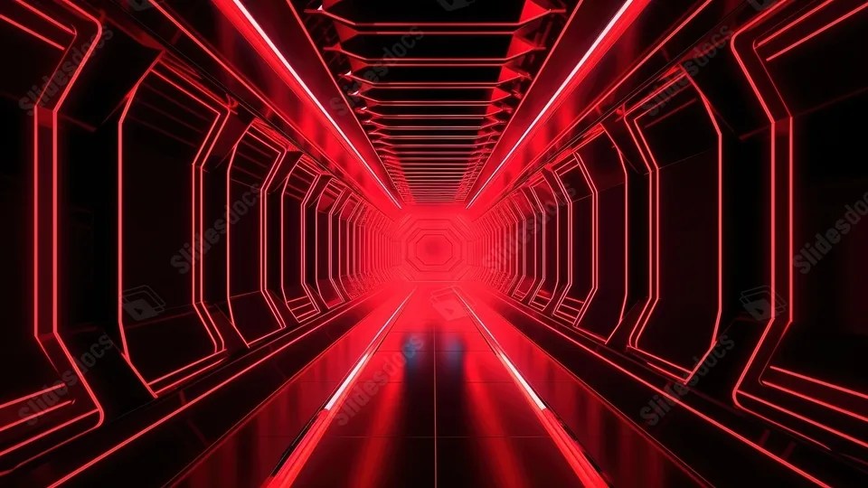 A Dark Corridor With Bright Neon Lights Powerpoint Background For Free