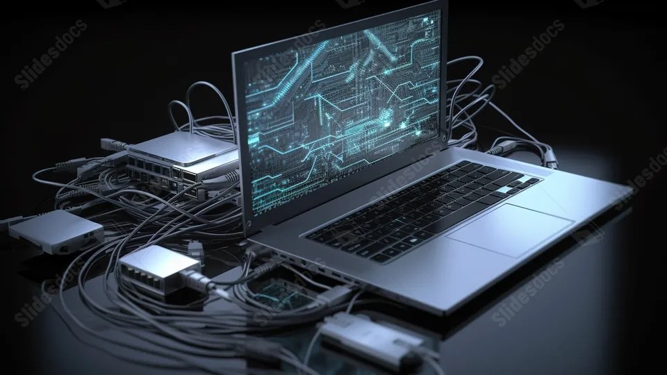 An Image Of A Laptop With A Computer Connected To Computer Network