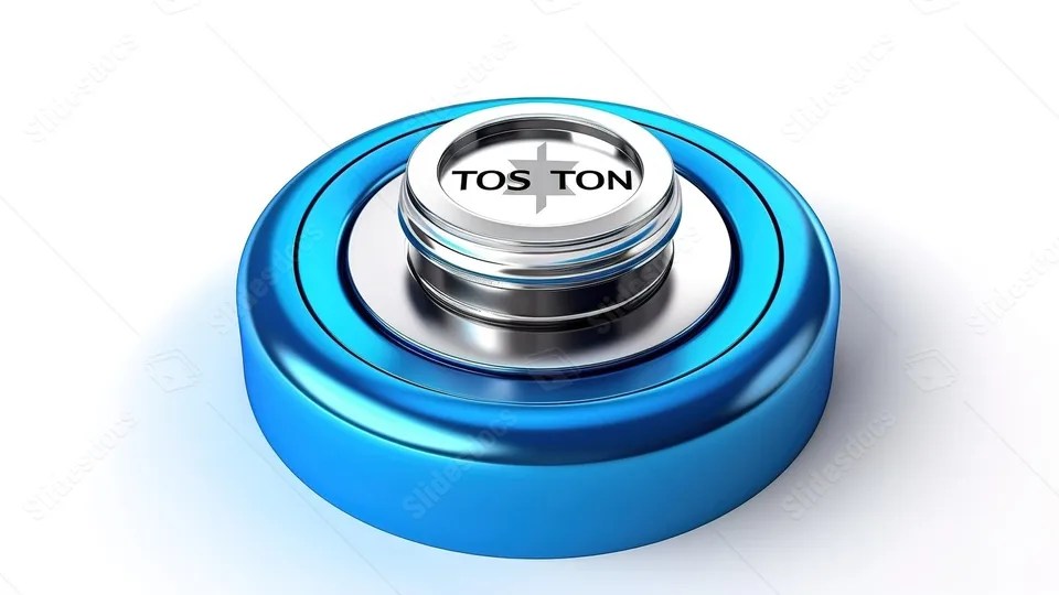 Isolated Power Start Button Or Ignition Launching Button In Blue Light
