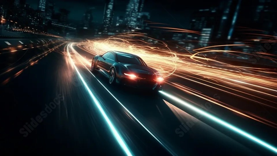 Speeding Car Neon Light Effect Illustration Powerpoint Background For