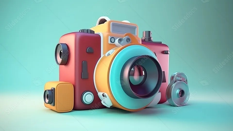 The Different Colored Camera For 3d Animation Powerpoint Background For