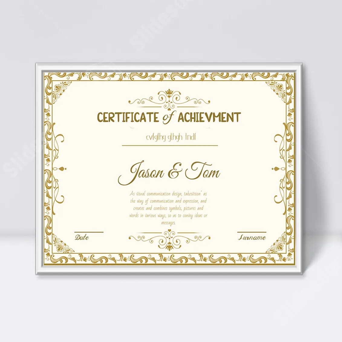 Certificate With An Elegant Vintage Yellow Patterned Frame Word