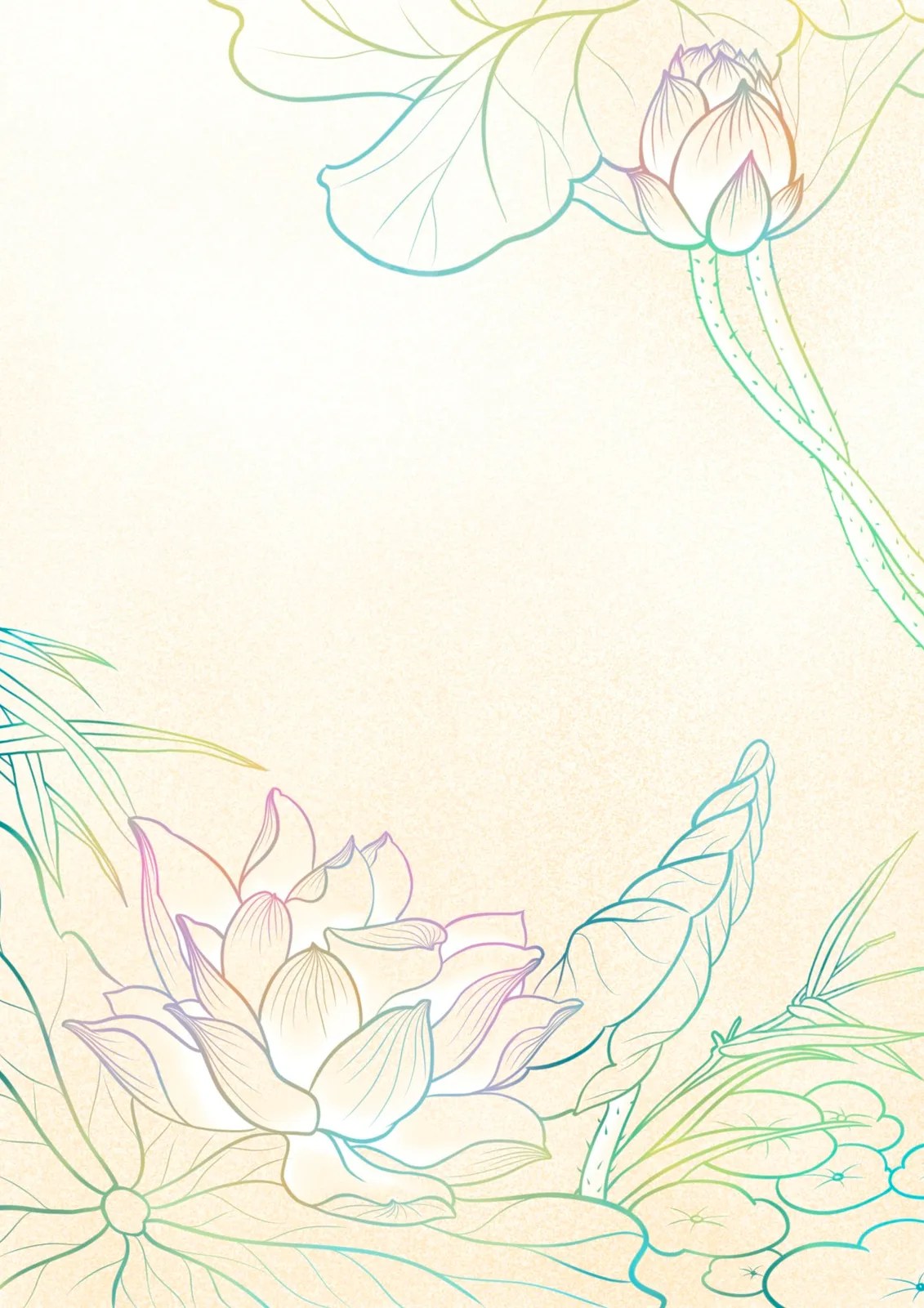 Lotus Pattern In Line Drawing Page Border Background Word Template And