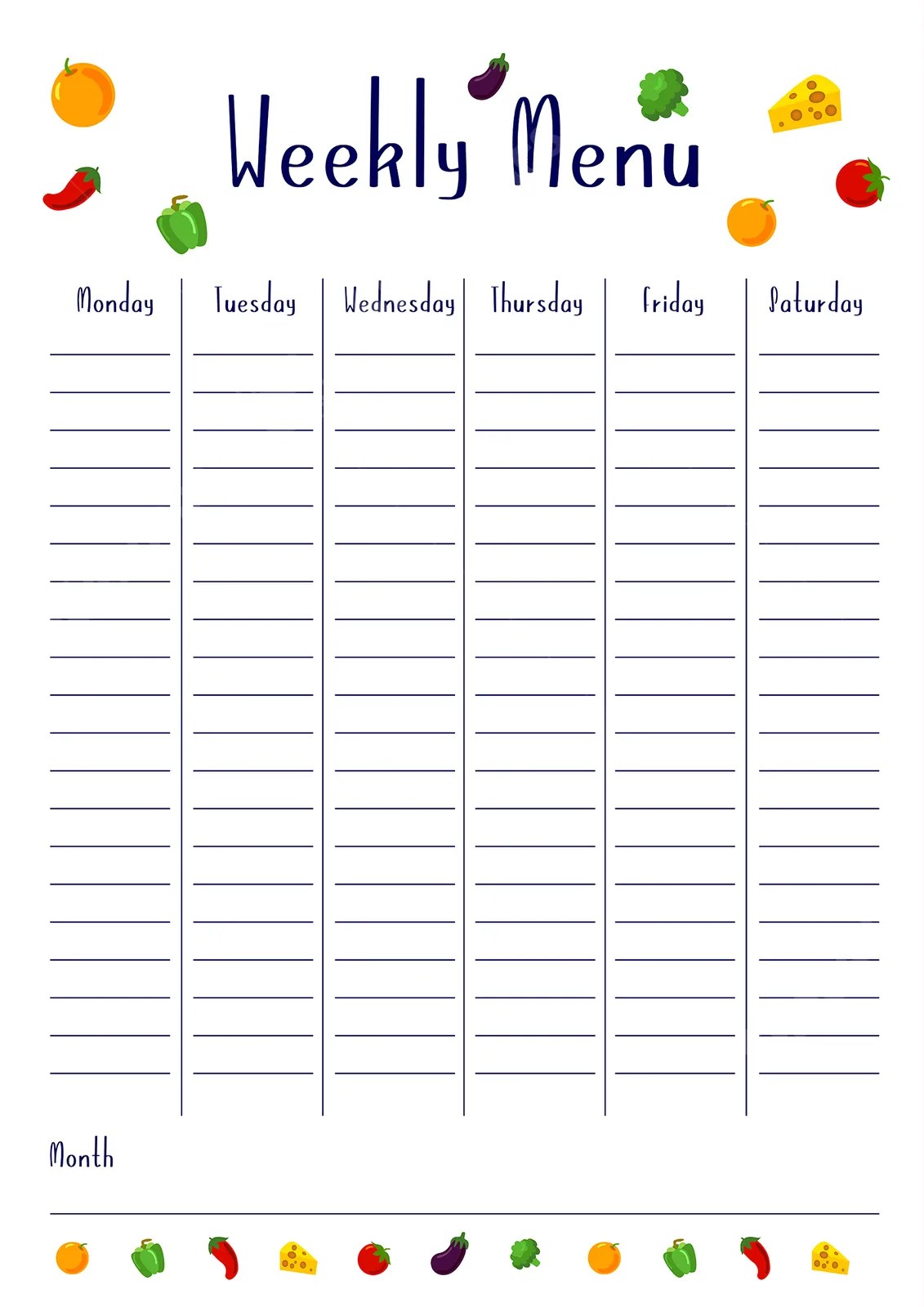 Menu For Planning A Balanced Diet Word Template And Google Docs For