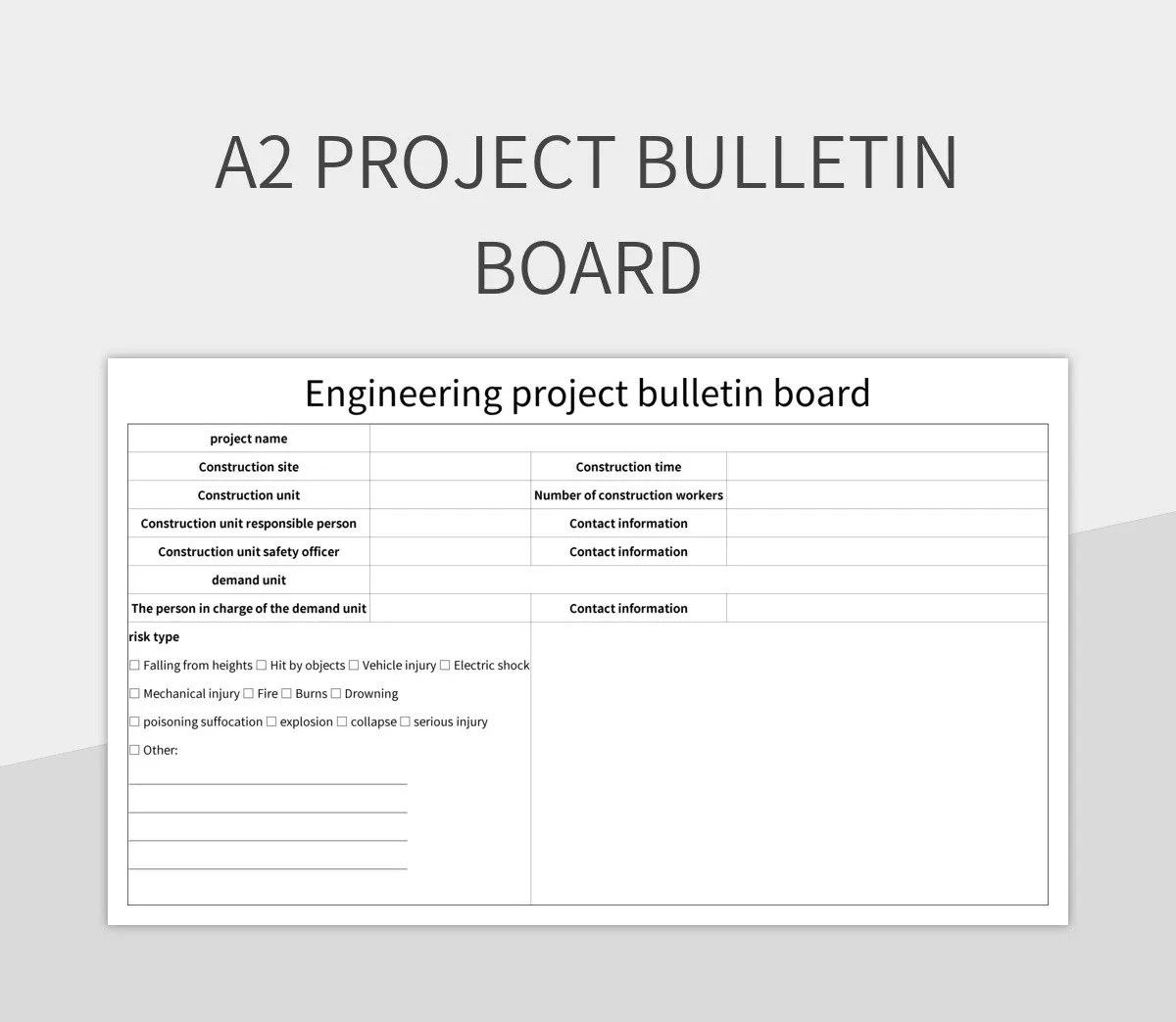 A2 Project Bulletin Board Excel Template And Google Sheets File For