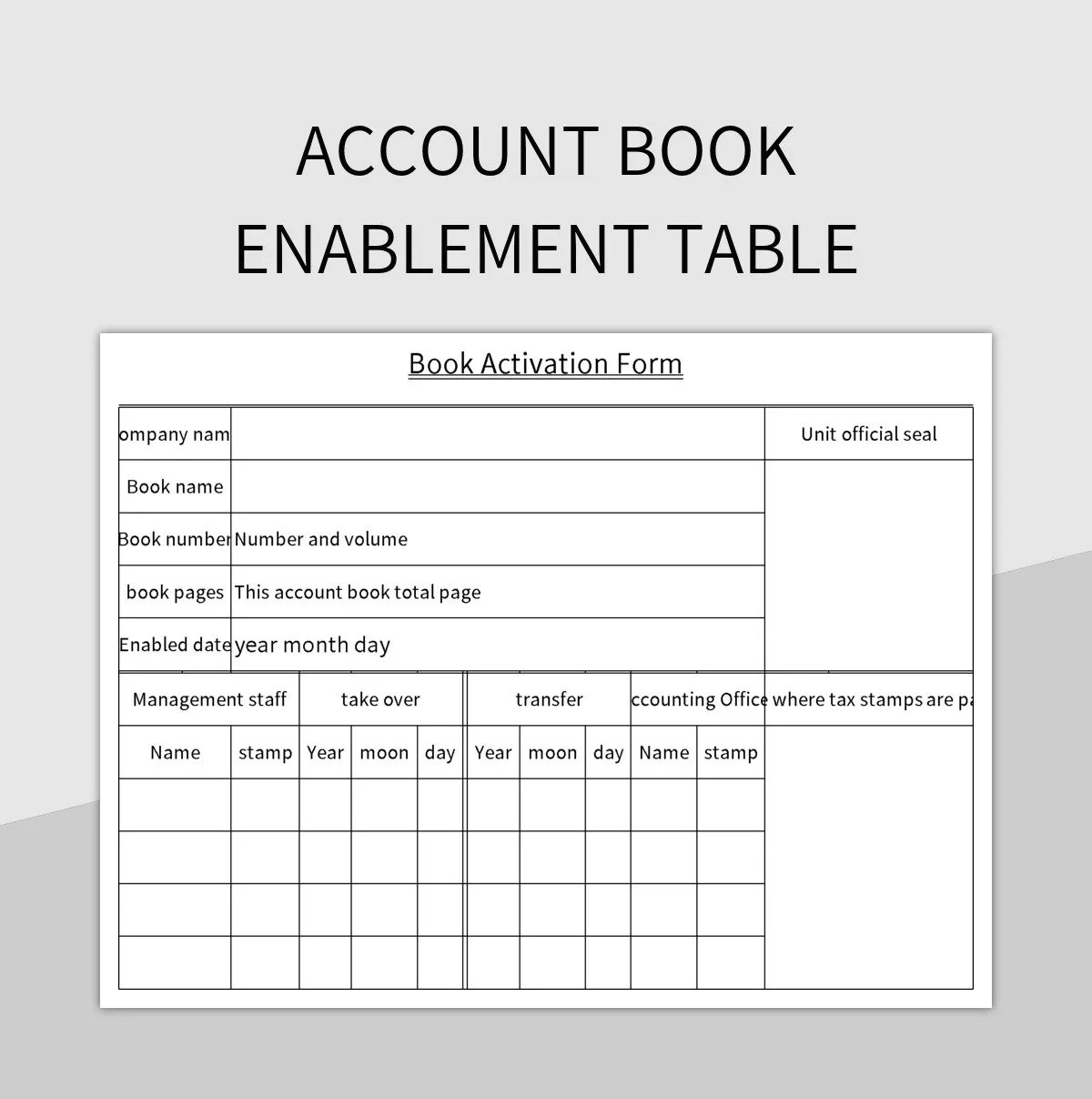 Account Book Enablement Table Excel Template And Google Sheets File For