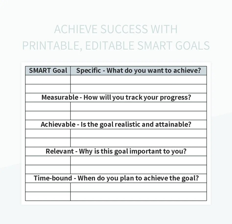 Achieve Success With Printable, Editable Smart Goals Excel Template And Google Sheets File For