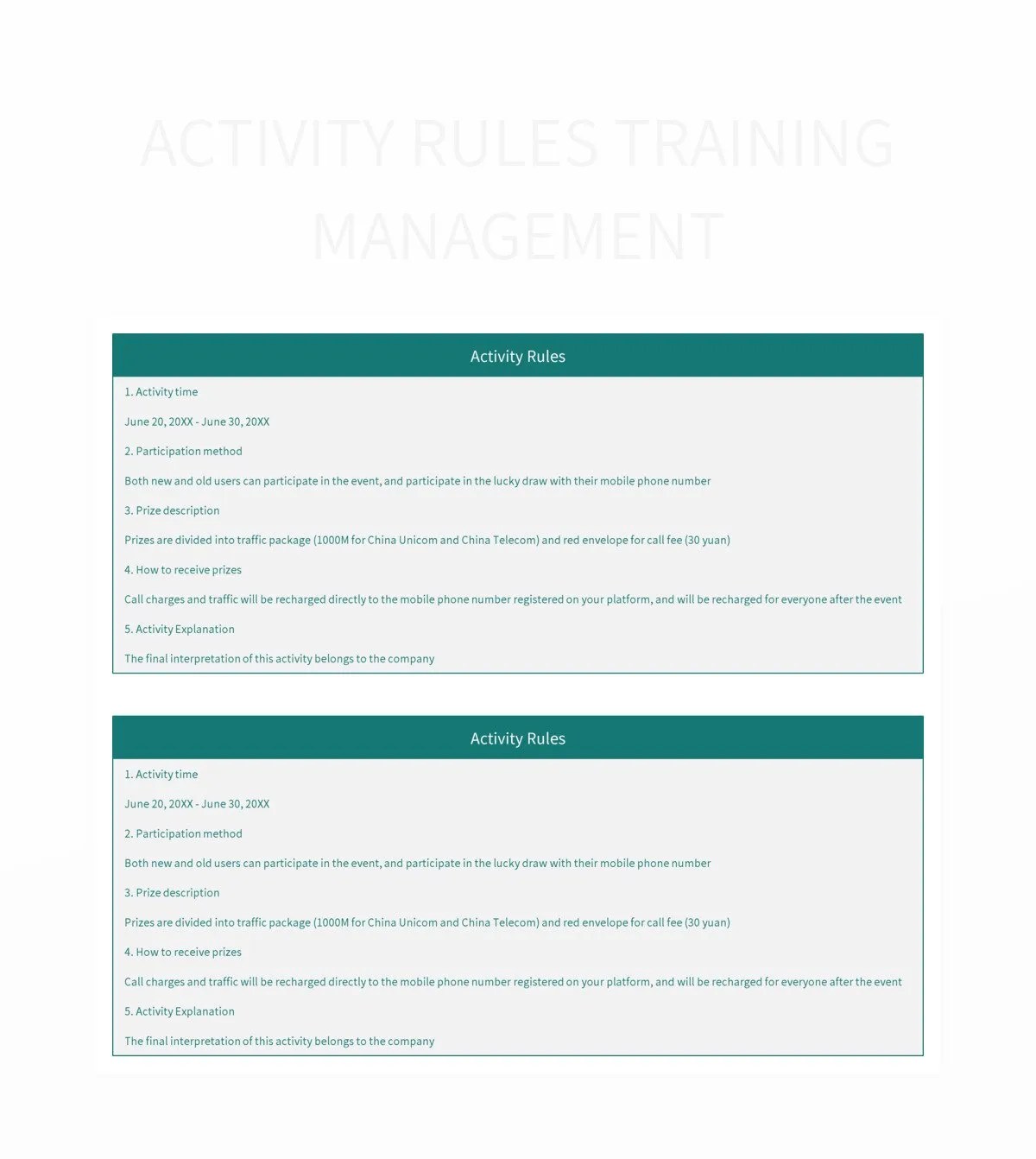 Activity Rules Training Management Excel Template And Google Sheets