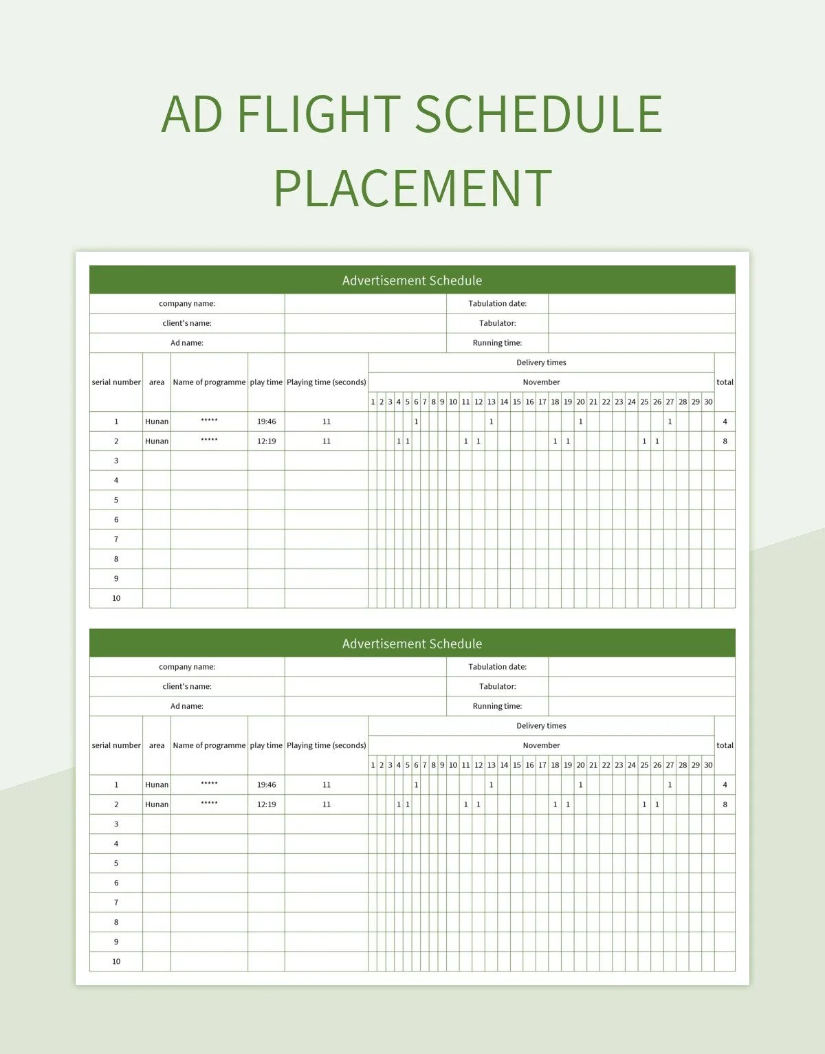 Ad Flight Schedule Placement Excel Template And Google Sheets File For