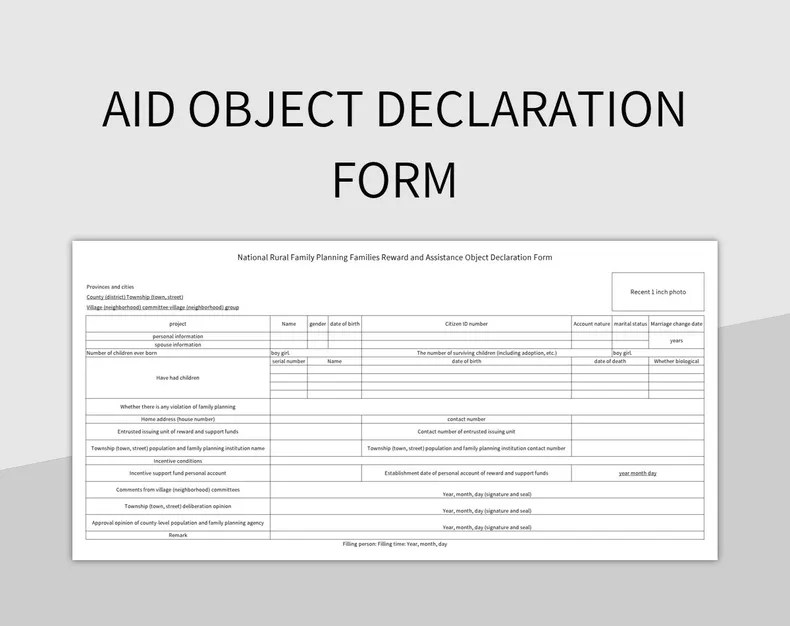 Aid Object Declaration Form Excel Template And Google Sheets File For Free Download Slidesdocs