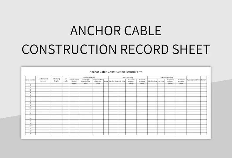 Anchor Cable Construction Record Sheet Excel Template And Google Sheets