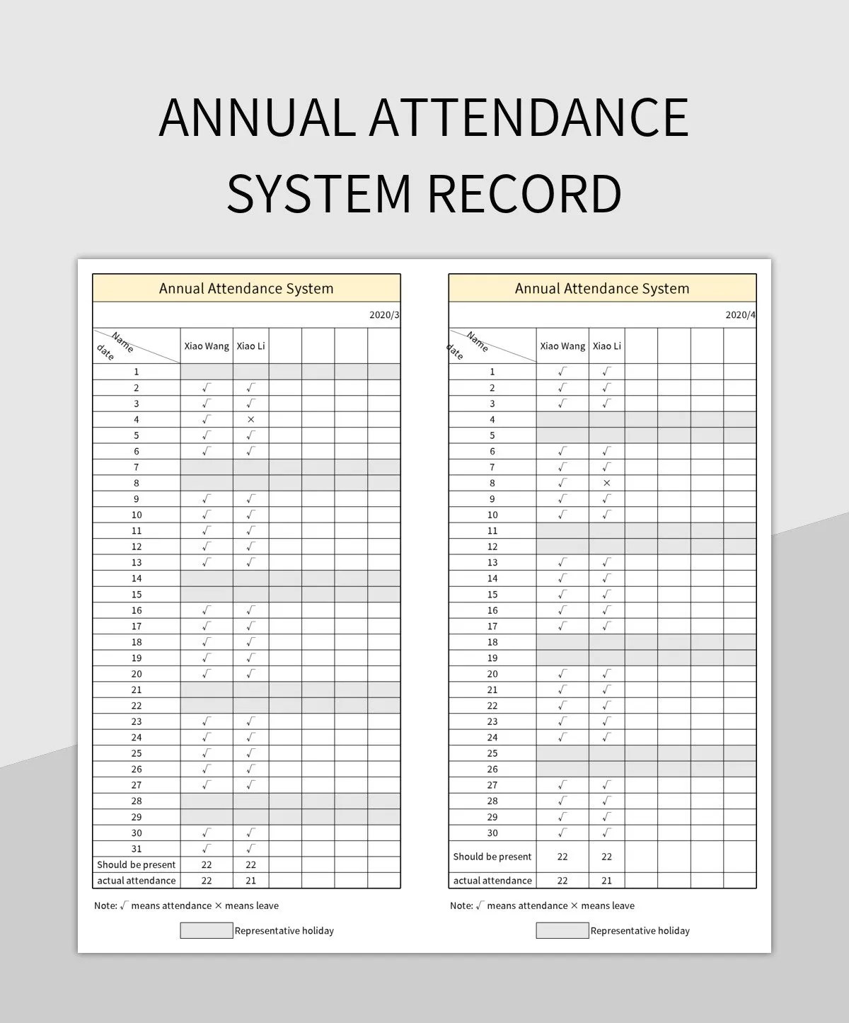 Annual Attendance System Record Excel Template And Google Sheets File