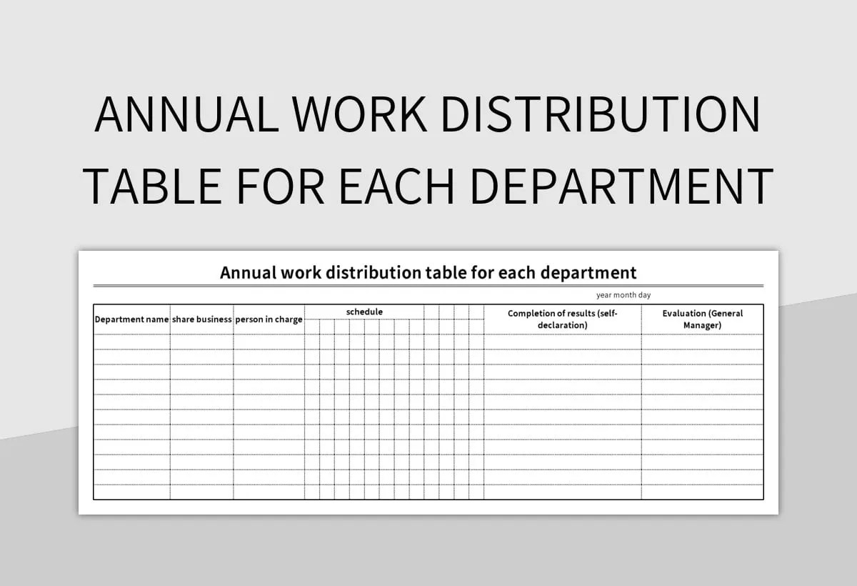 Annual Work Distribution Table For Each Department Excel Template And