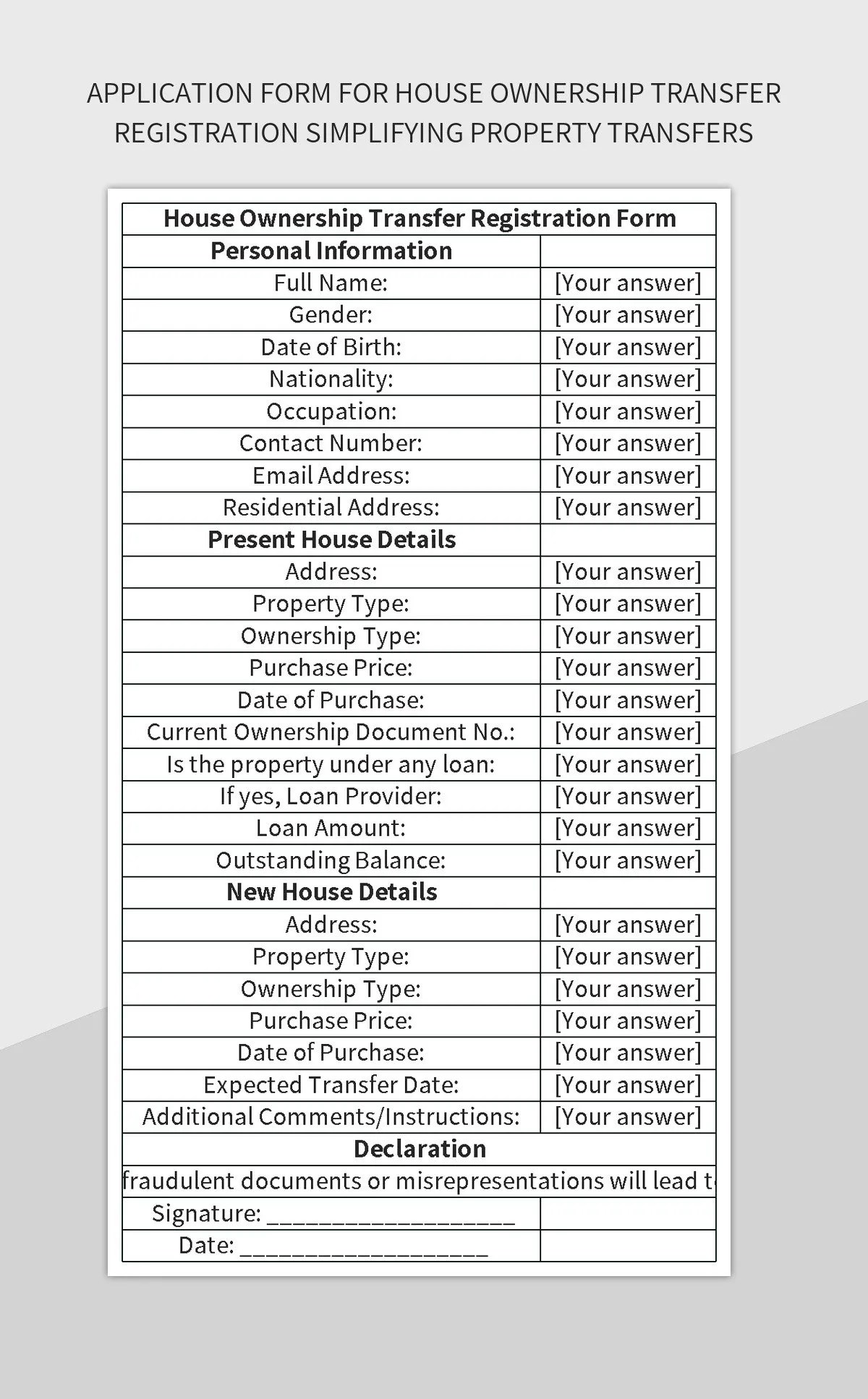 Application Form For House Ownership Transfer Registration Simplifying